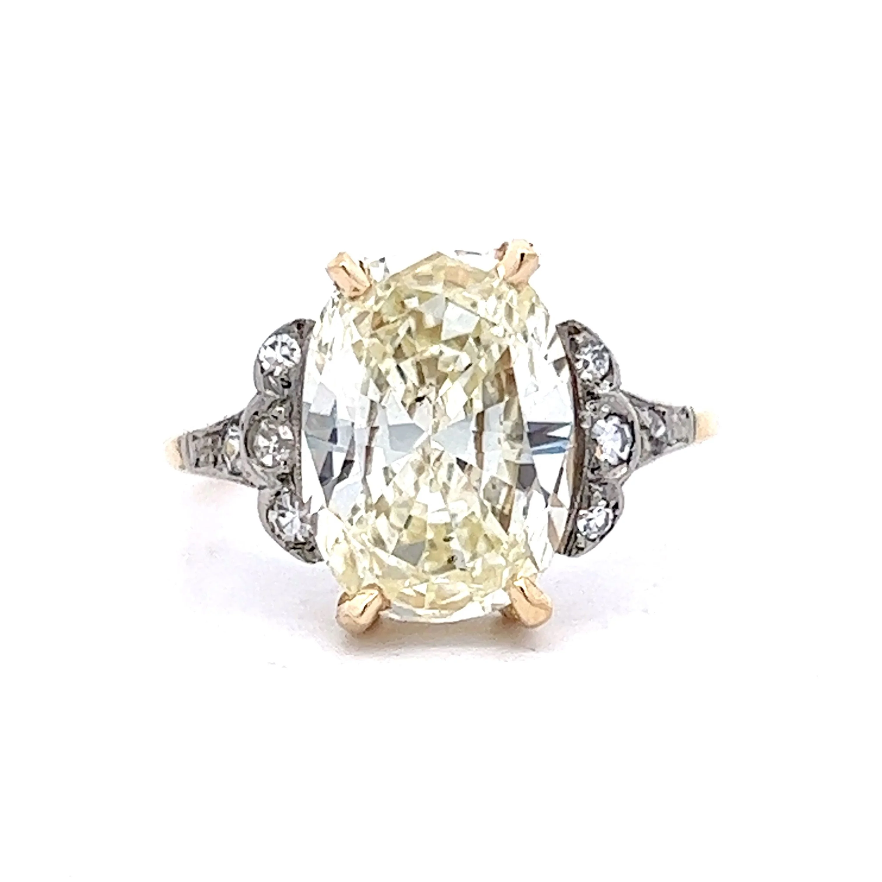 3 Carat Edwardian Cushion Cut Engagement Ring in 14k Yellow & White Gold