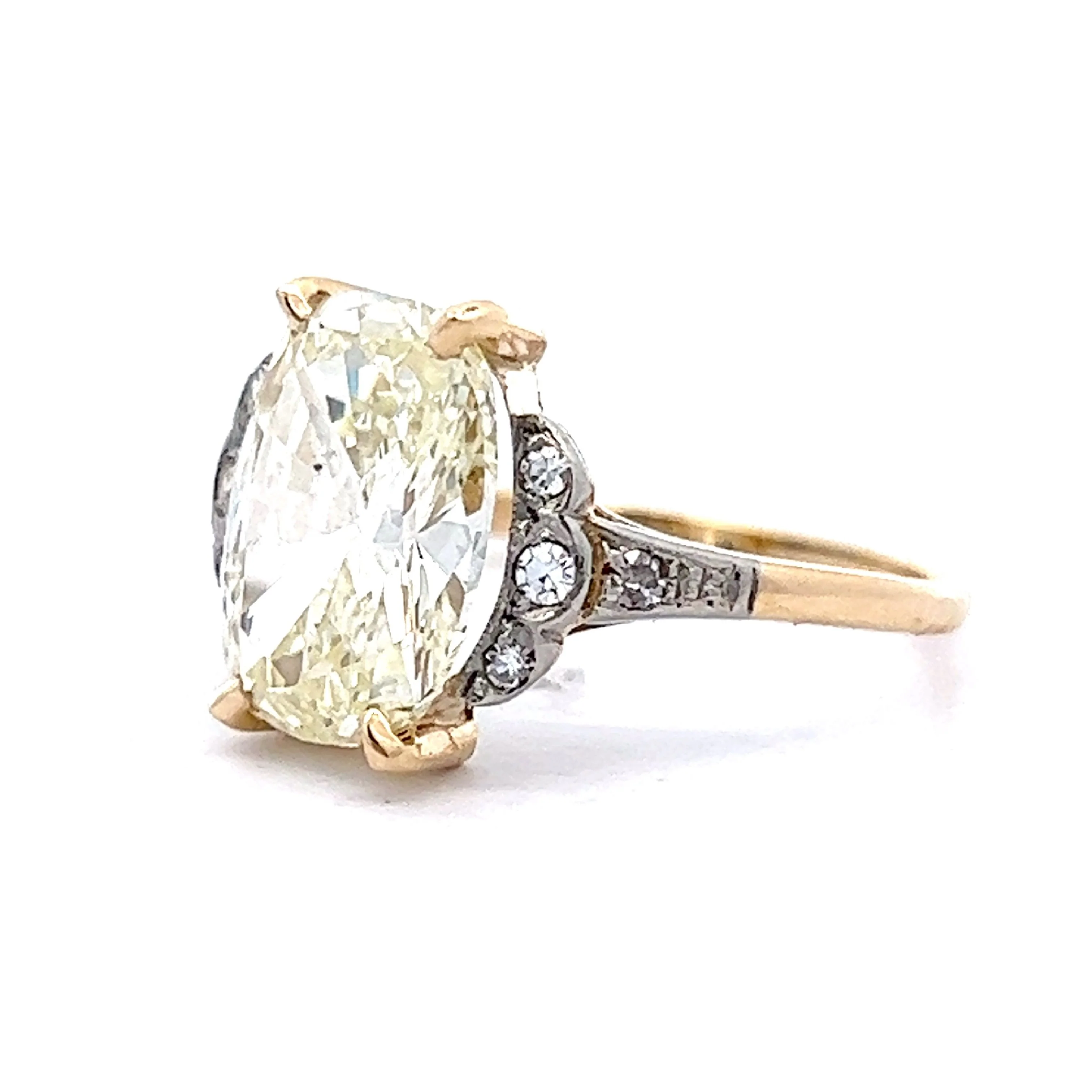 3 Carat Edwardian Cushion Cut Engagement Ring in 14k Yellow & White Gold - Image 2