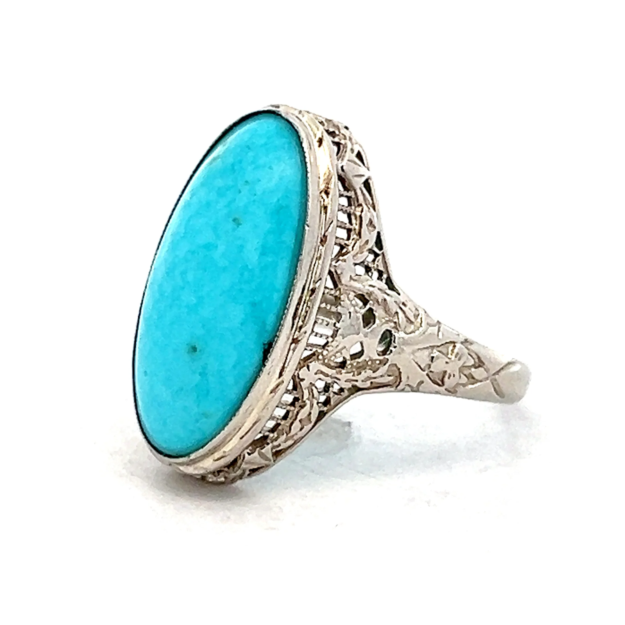 3.65 Vintage Cabochon Turquoise Cocktail Ring 14k - Image 2