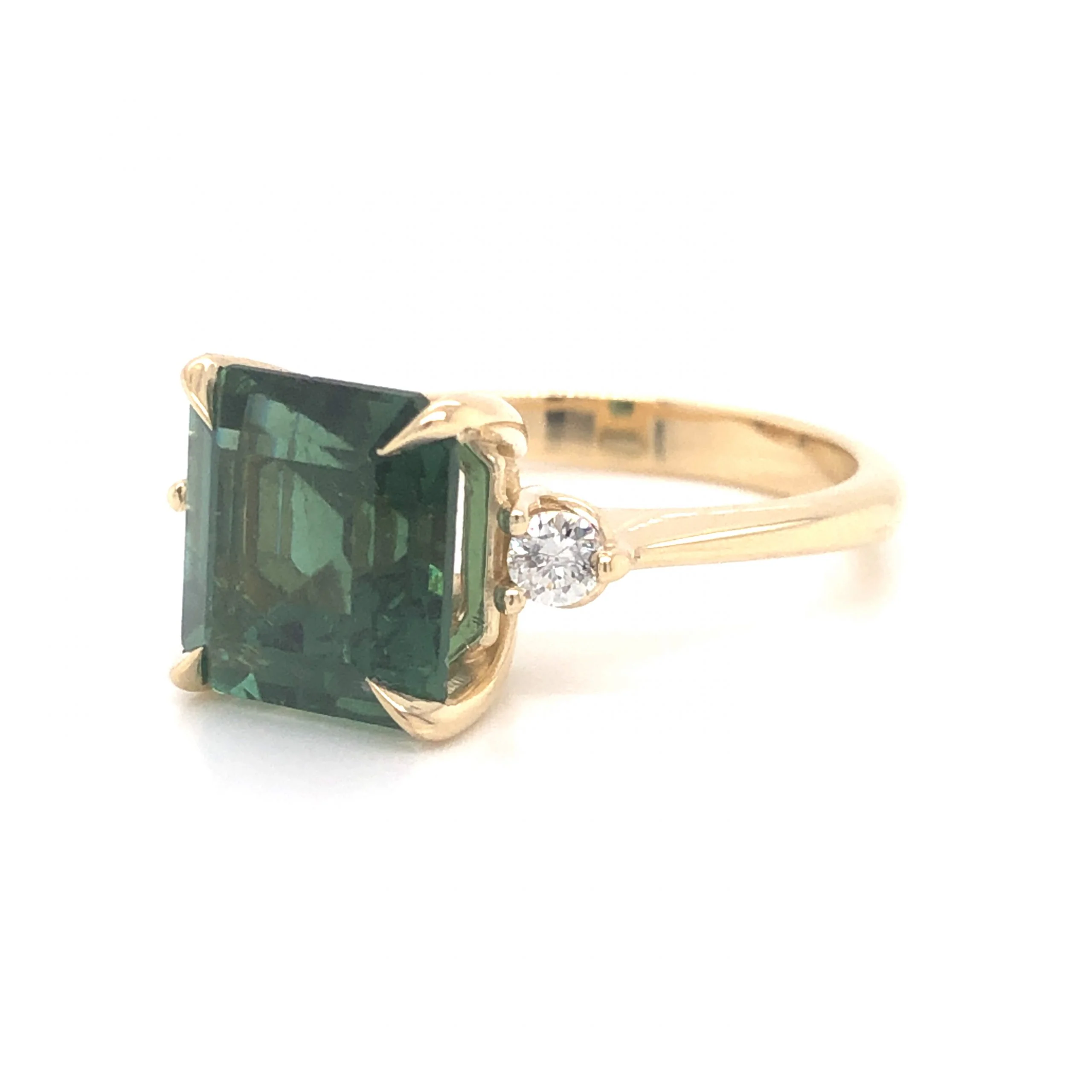 3.66 Square Emerald Cut Tourmaline & Diamond Ring in 14k Yellow Gold - Image 2