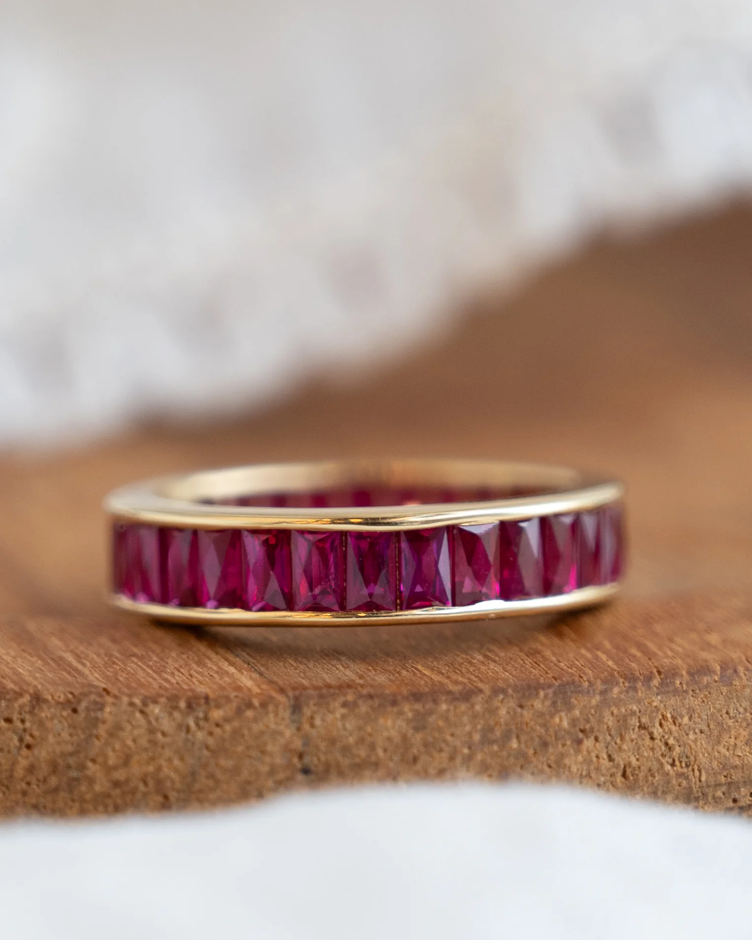 3.77 French Cut Ruby Eternity Band in 18k Yellow Gold - Image 7