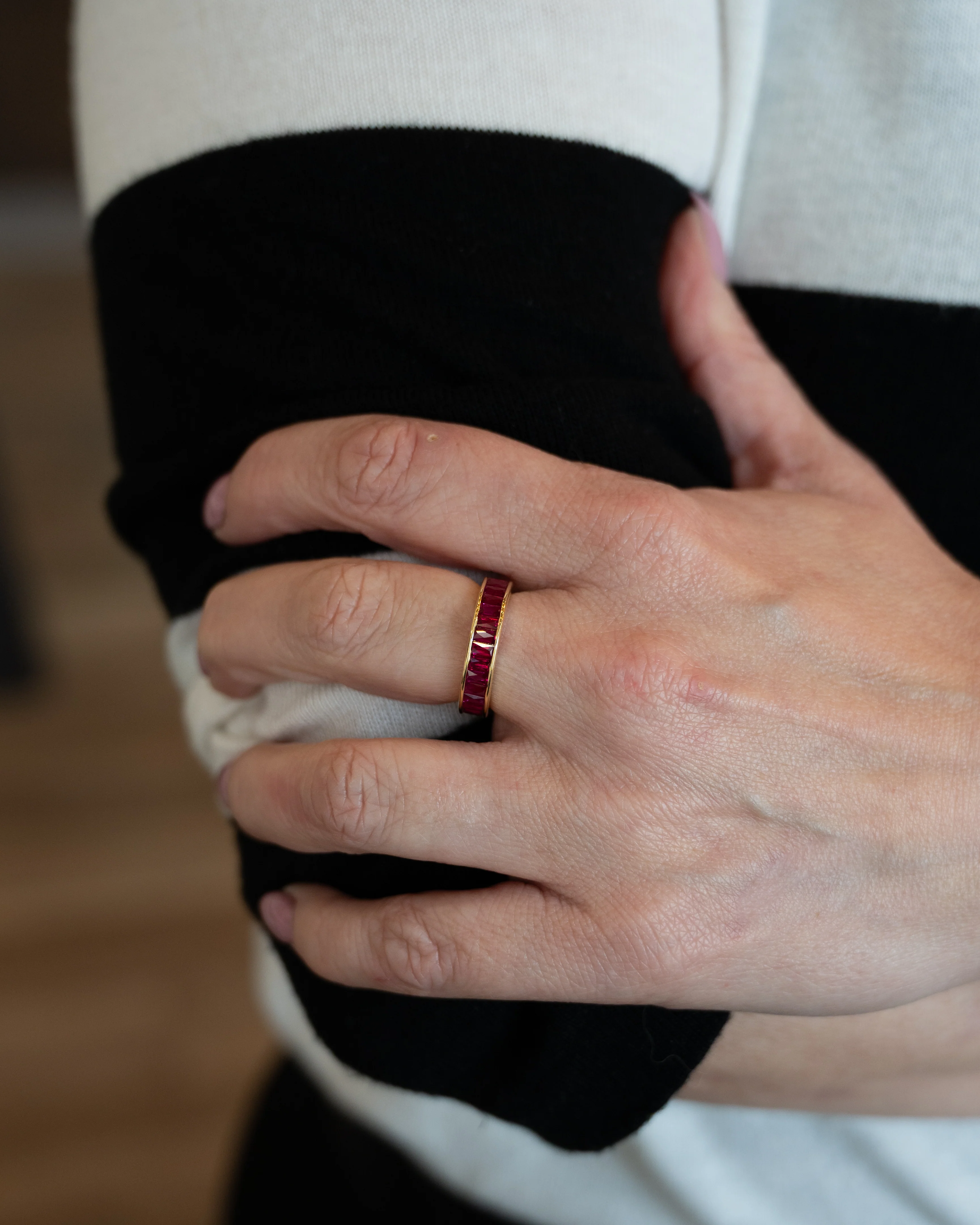 3.77 French Cut Ruby Eternity Band in 18k Yellow Gold - Image 8
