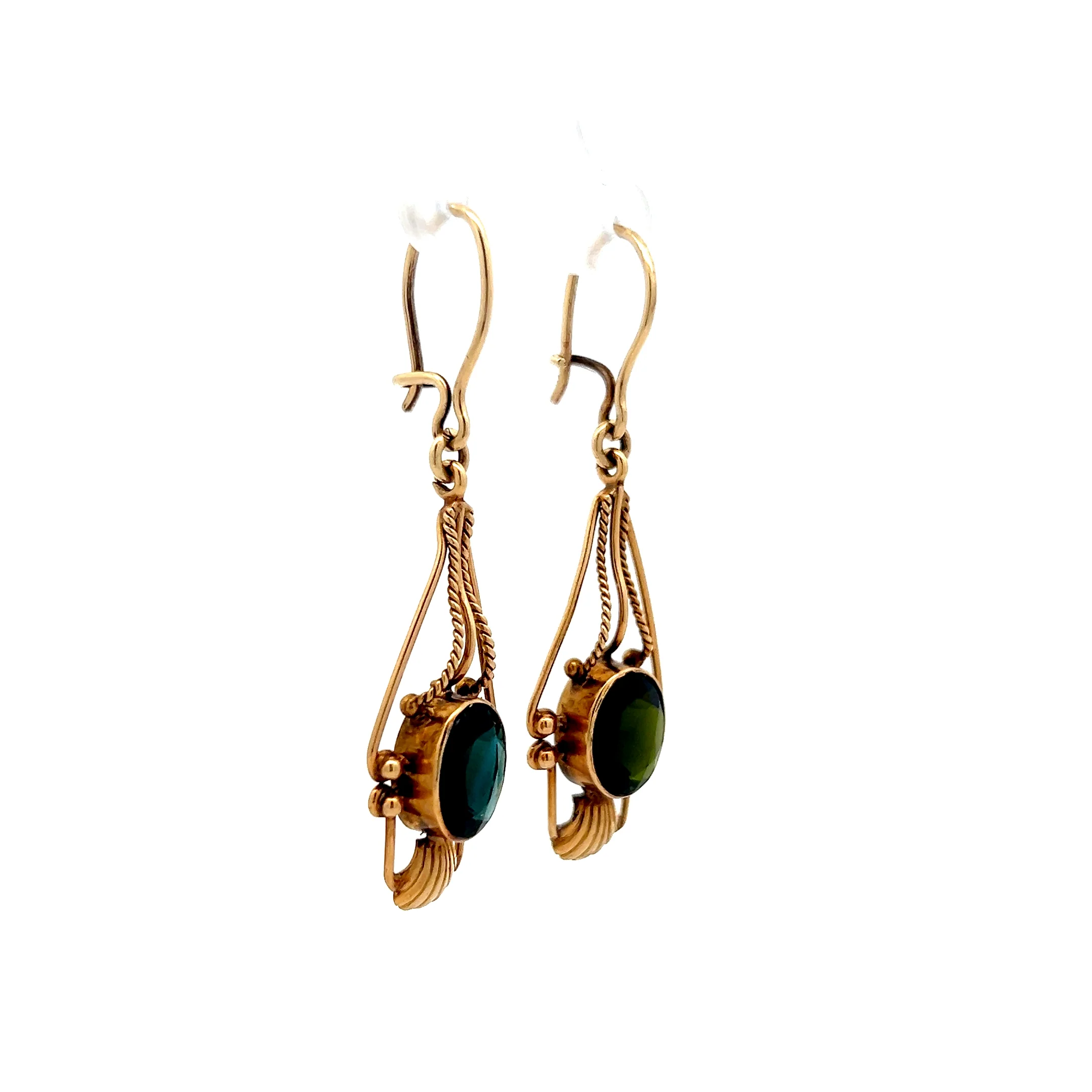 3.78 Antique Tourmaline Drop Earrings in 18 & 14k Gold - Image 3