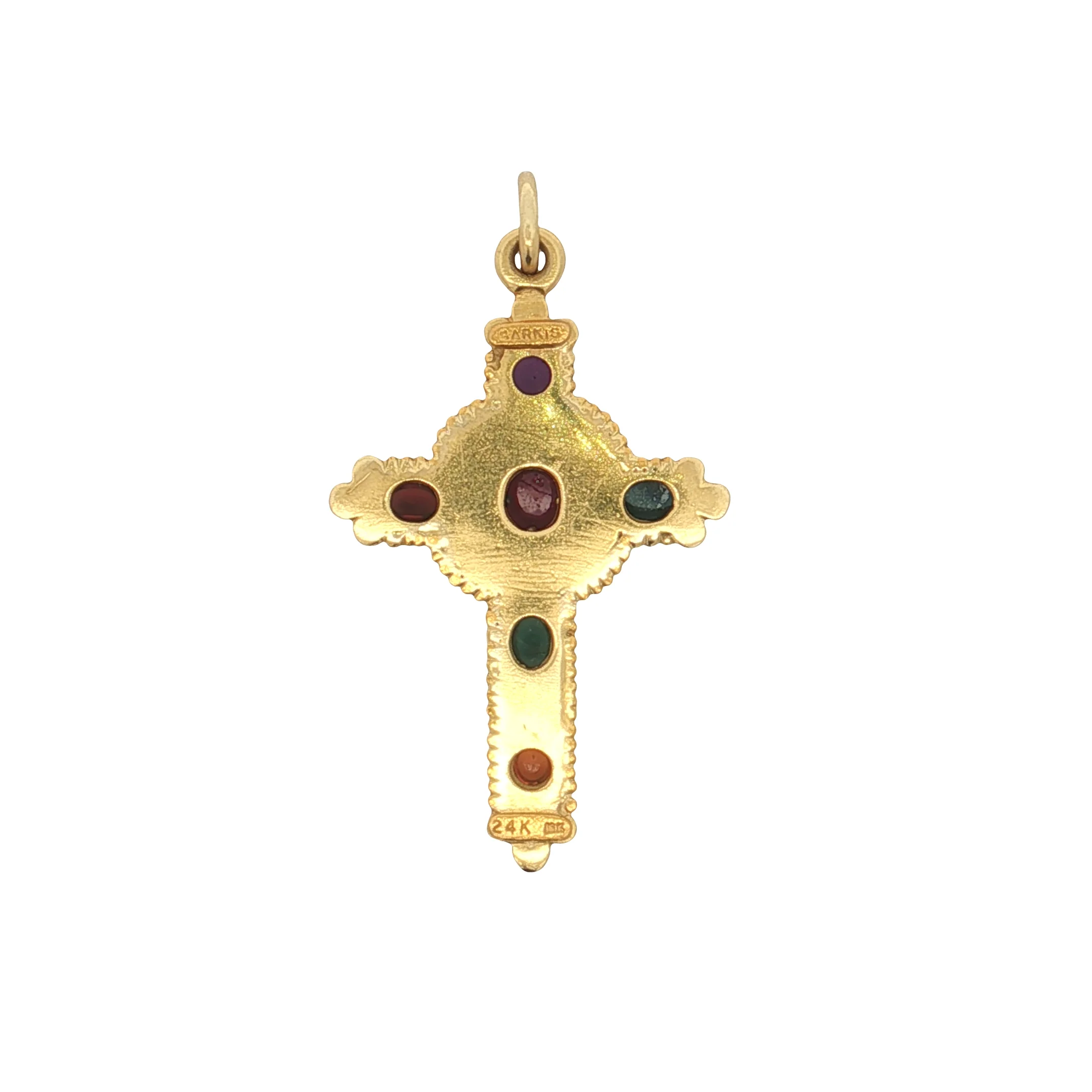 3.78 Gemstone Cross Pendant 18k & 24k Gold - Image 2