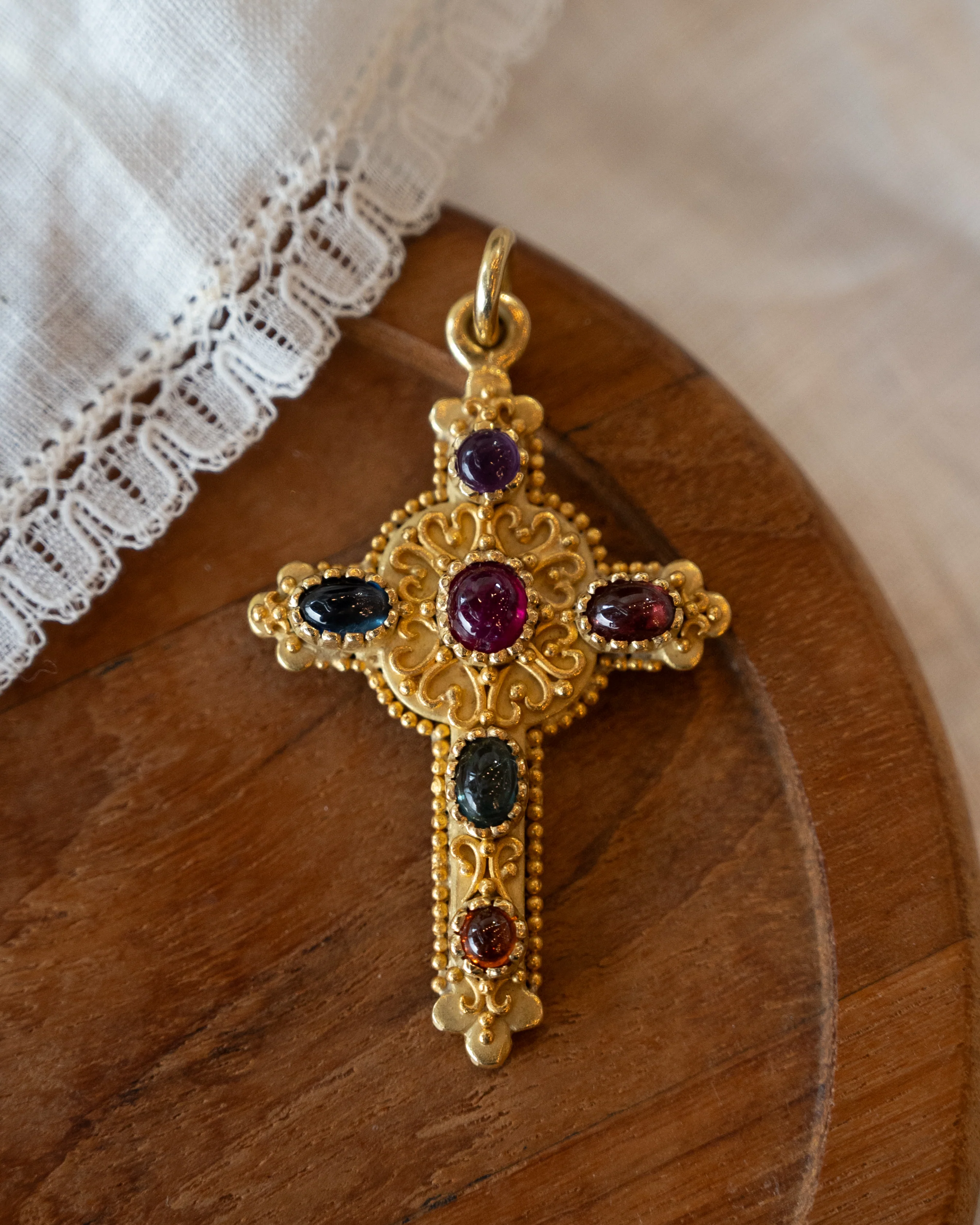 3.78 Gemstone Cross Pendant 18k & 24k Gold - Image 3