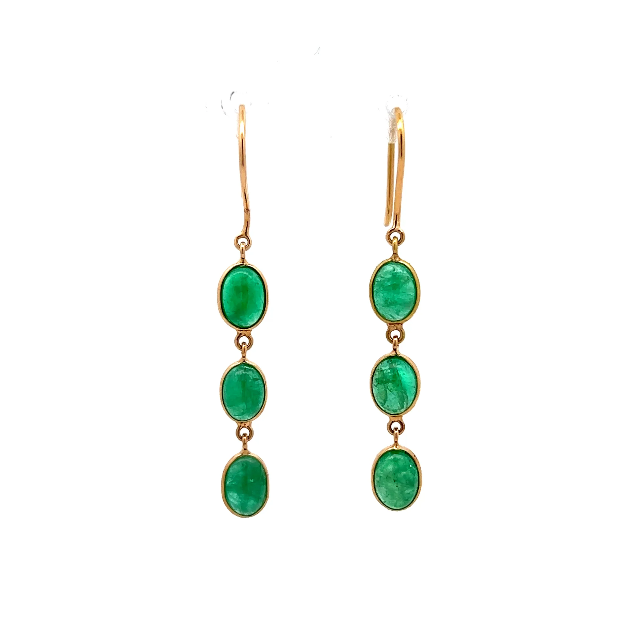 3.84 Cabochon Emerald Earrings in 14k Yellow Gold