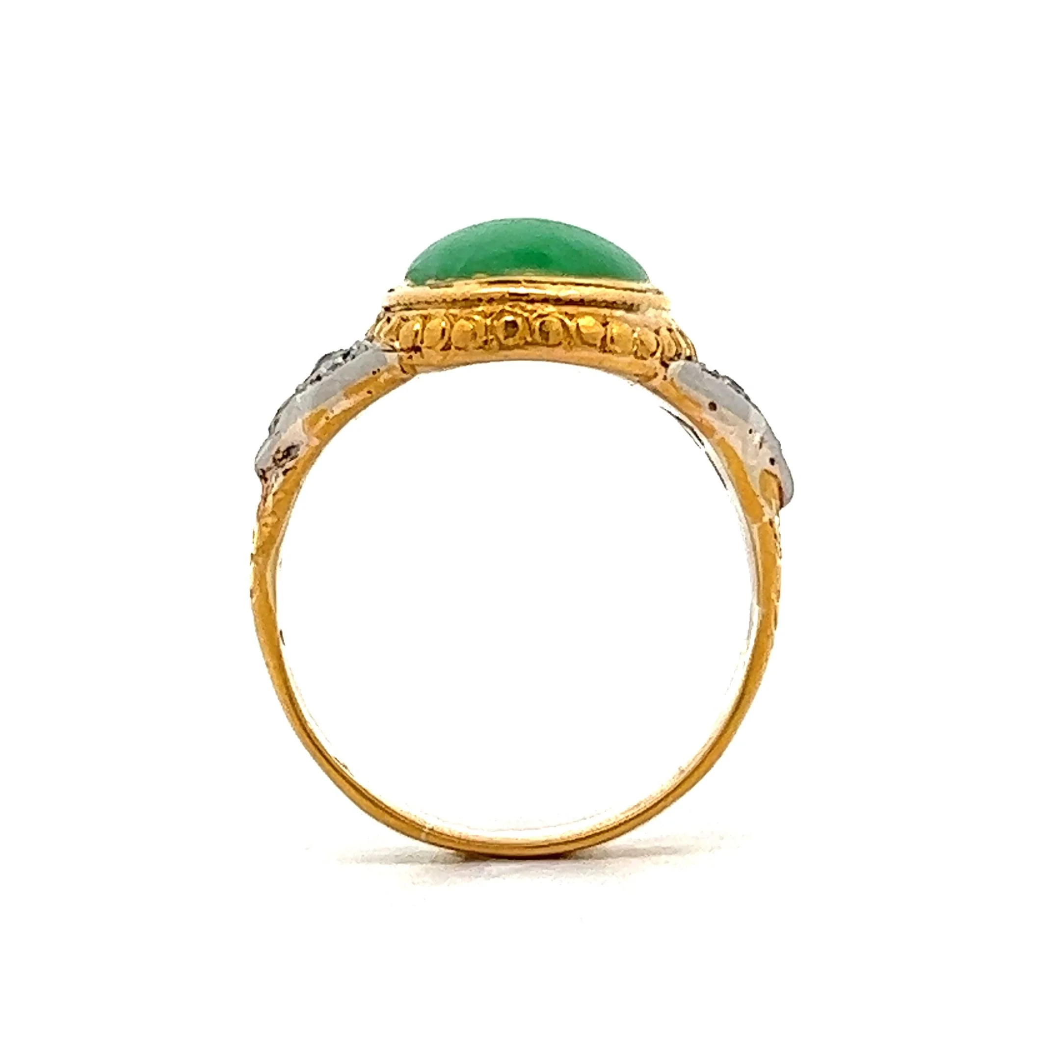 Mid-Century Vintage Jadeite & Diamond Ring in Two Toned 22K & Platinum - Image 4