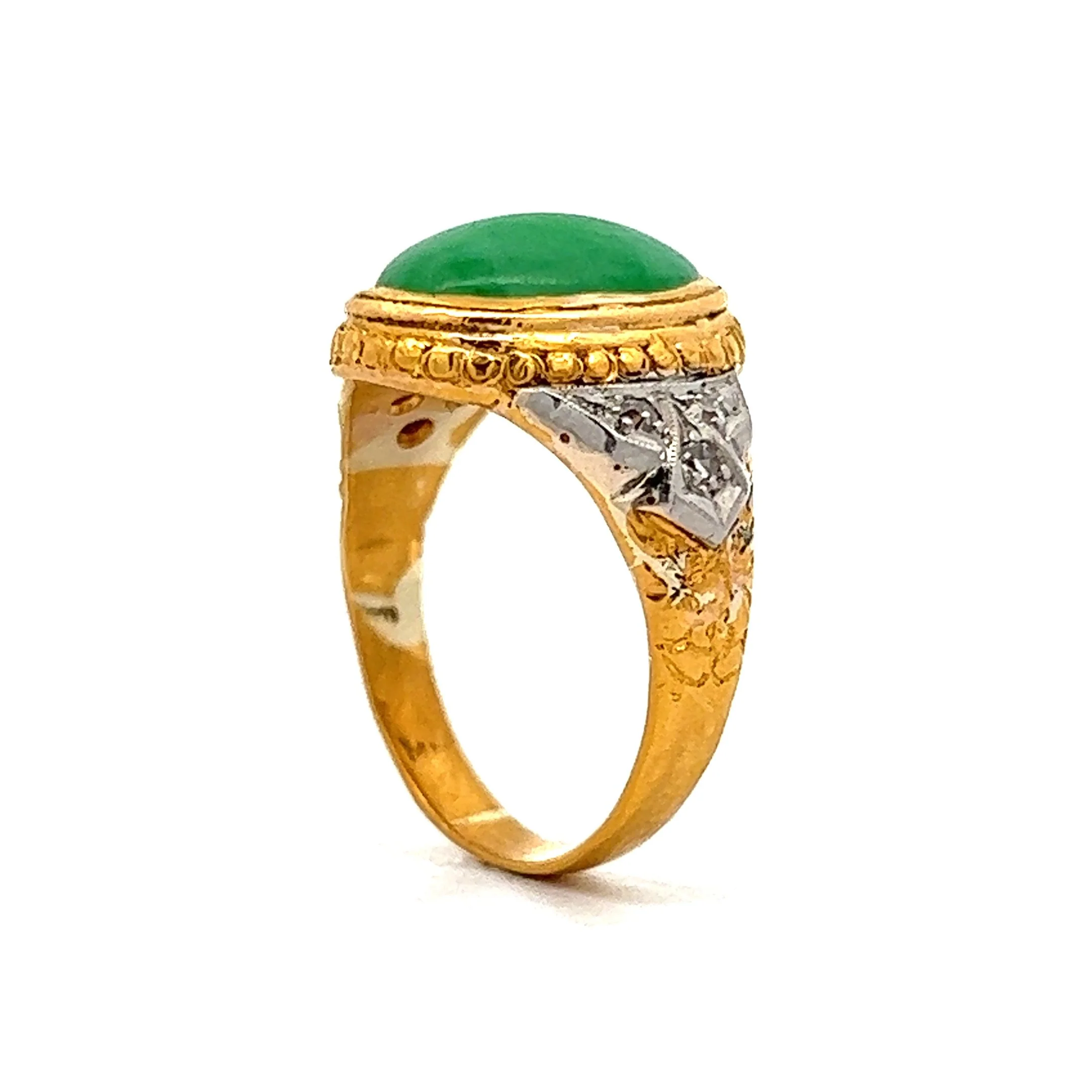 Mid-Century Vintage Jadeite & Diamond Ring in Two Toned 22K & Platinum - Image 5
