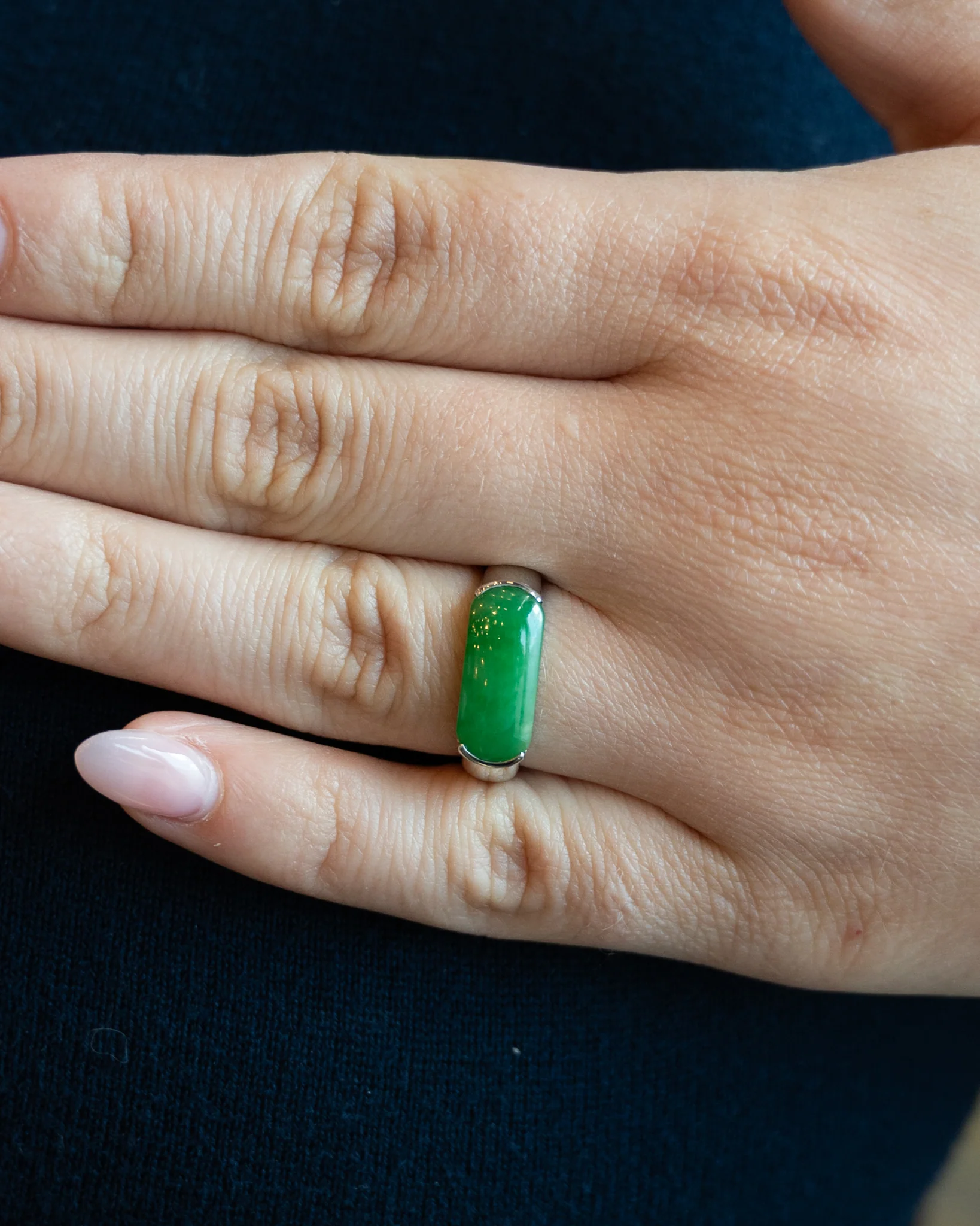 3.90 Cabochon Jadeite Cocktail Ring in Platinum - Image 7