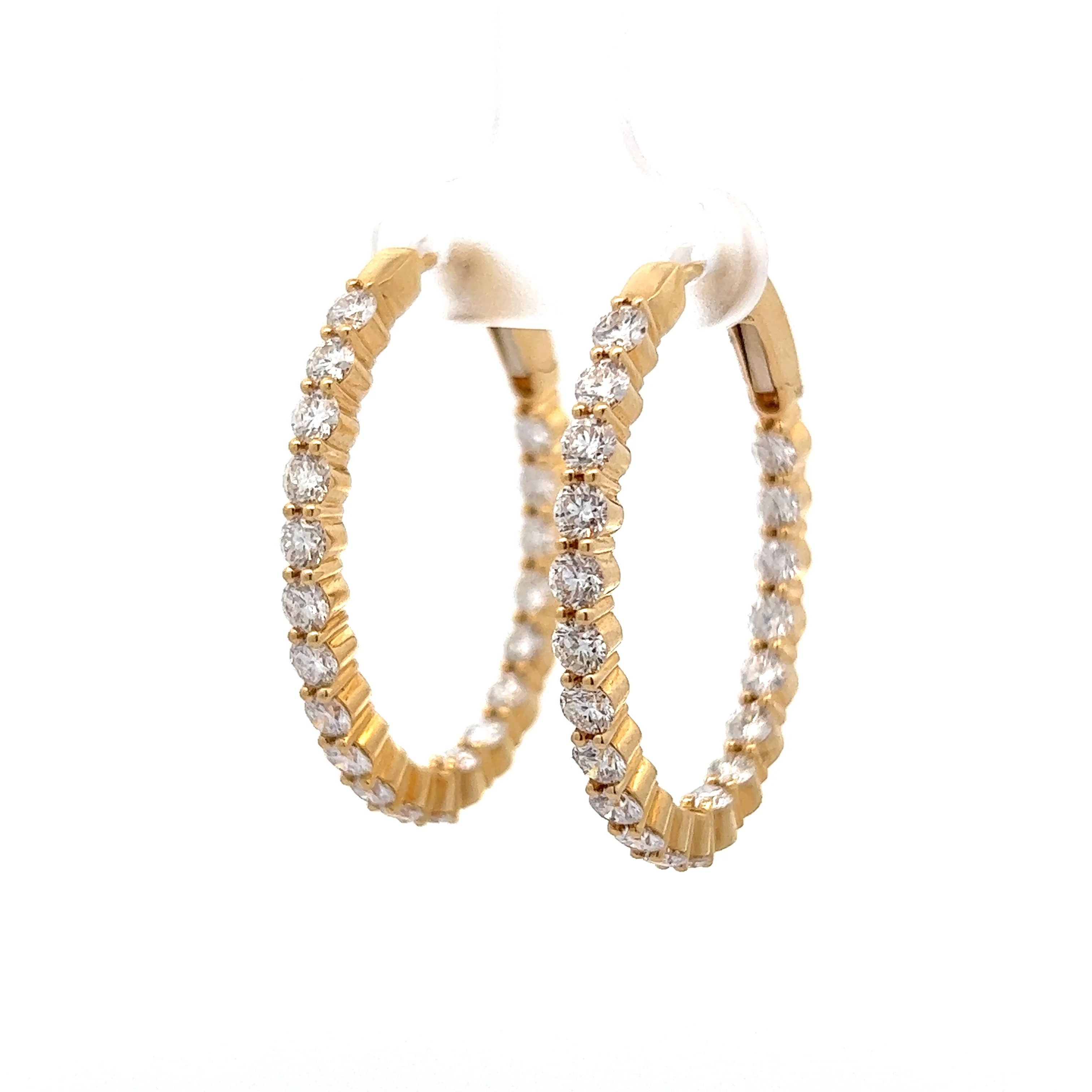 3.95 Diamond Oval Hoop Earrings in 18K Yellow Gold - Image 2
