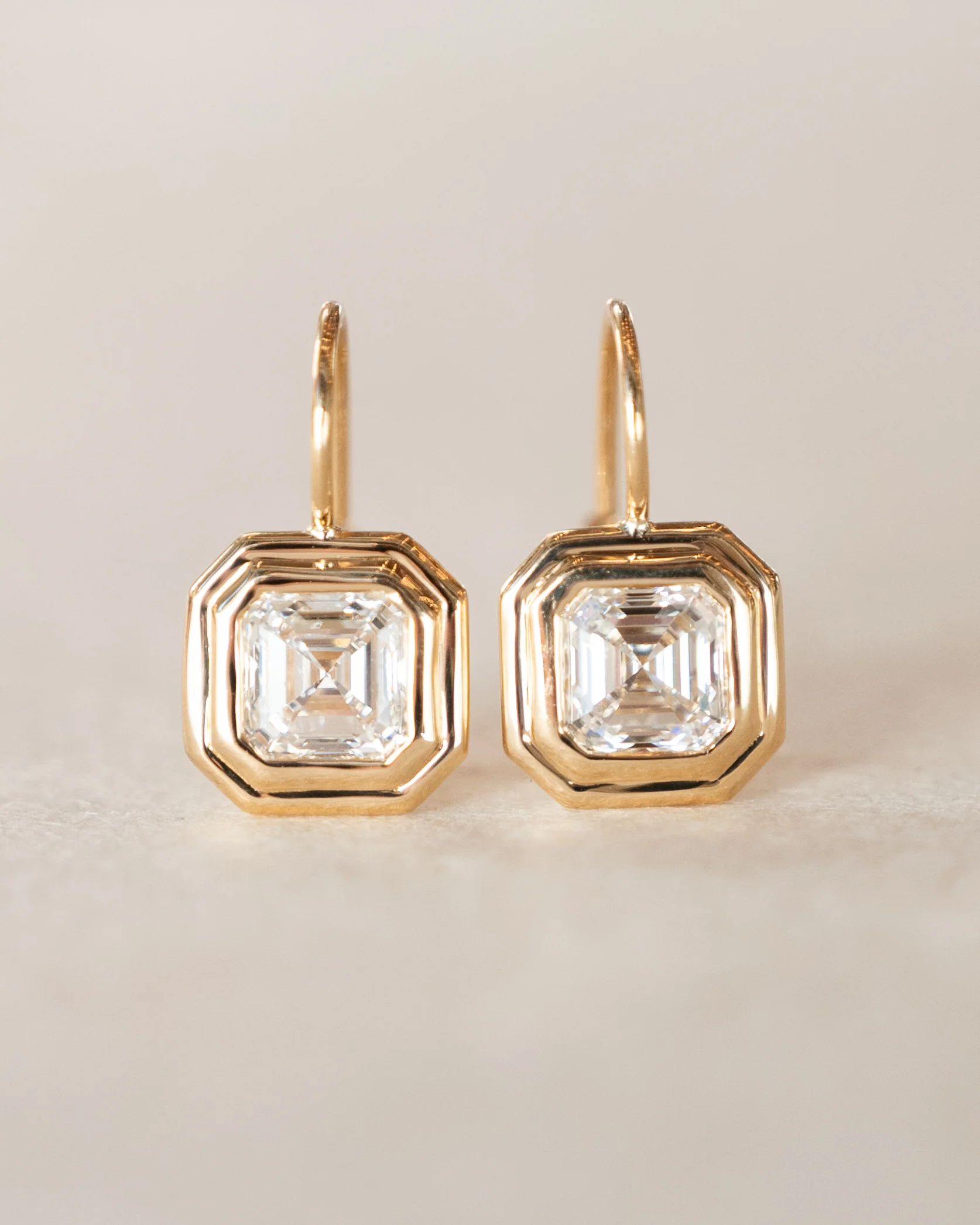 3 Carat Asscher Diamond Drop Earrings 18k Yellow Gold - Image 4