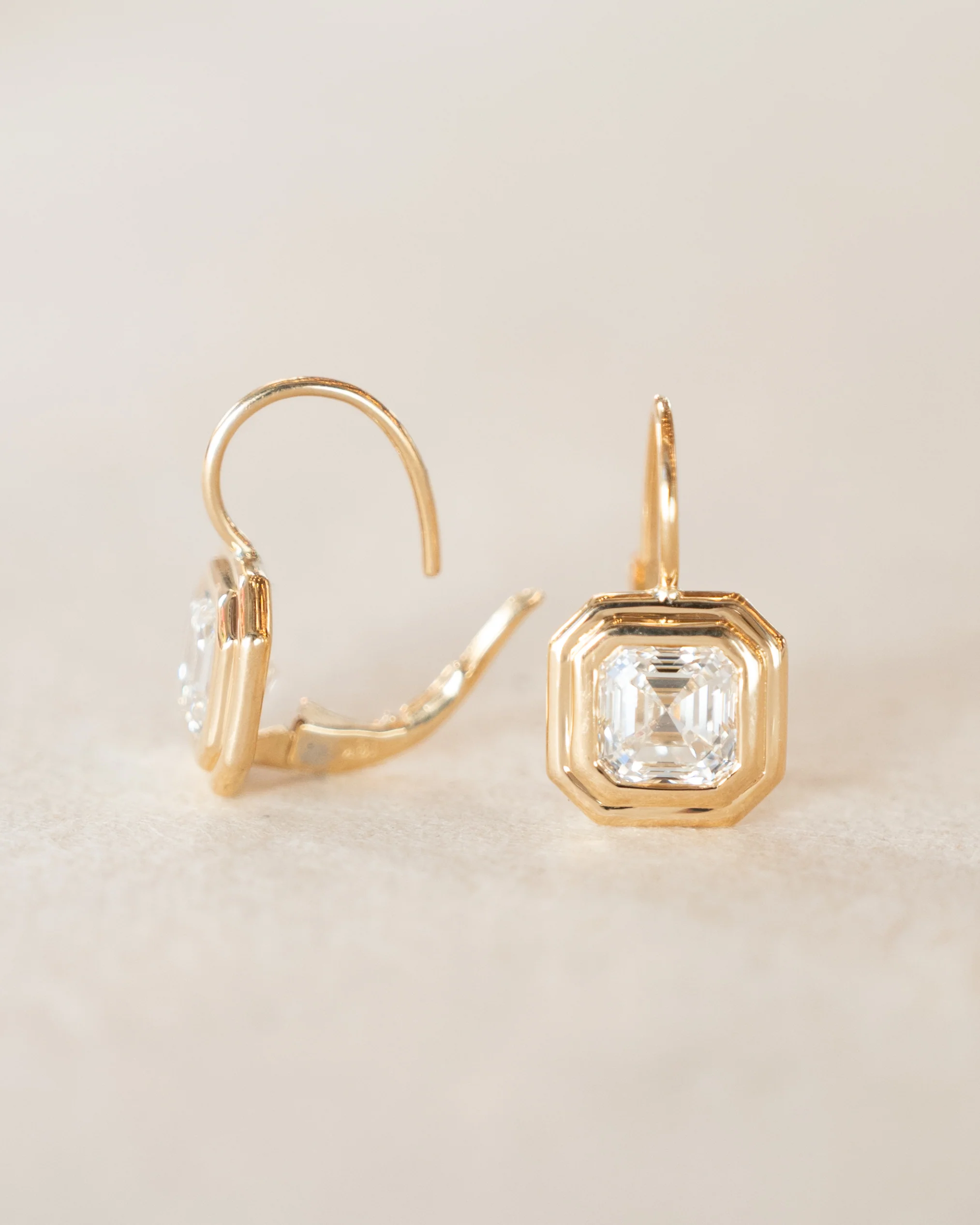 3 Carat Asscher Diamond Drop Earrings 18k Yellow Gold - Image 5
