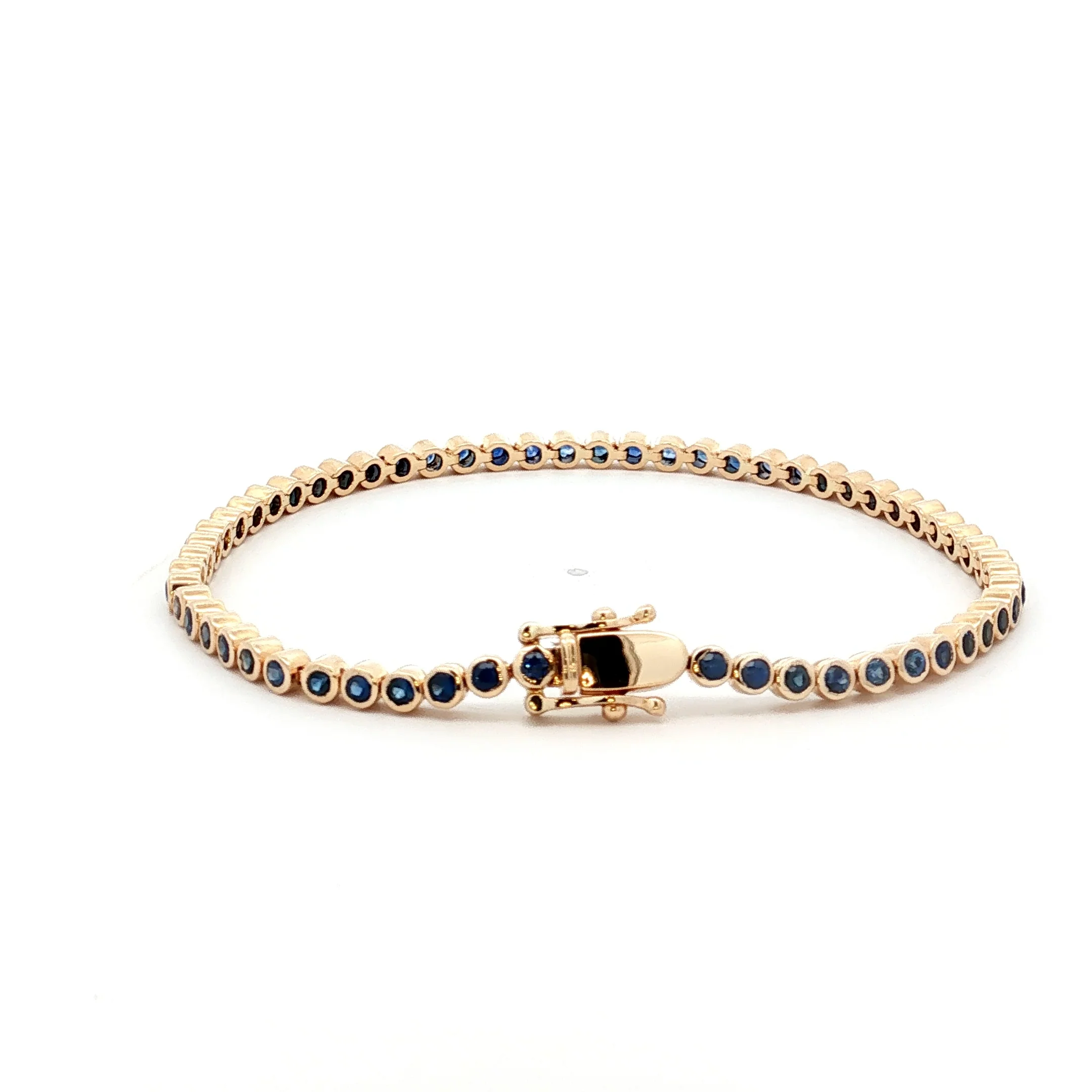 3 Carat Bezel Sapphire Tennis Bracelet in 14k Yellow Gold - Image 4
