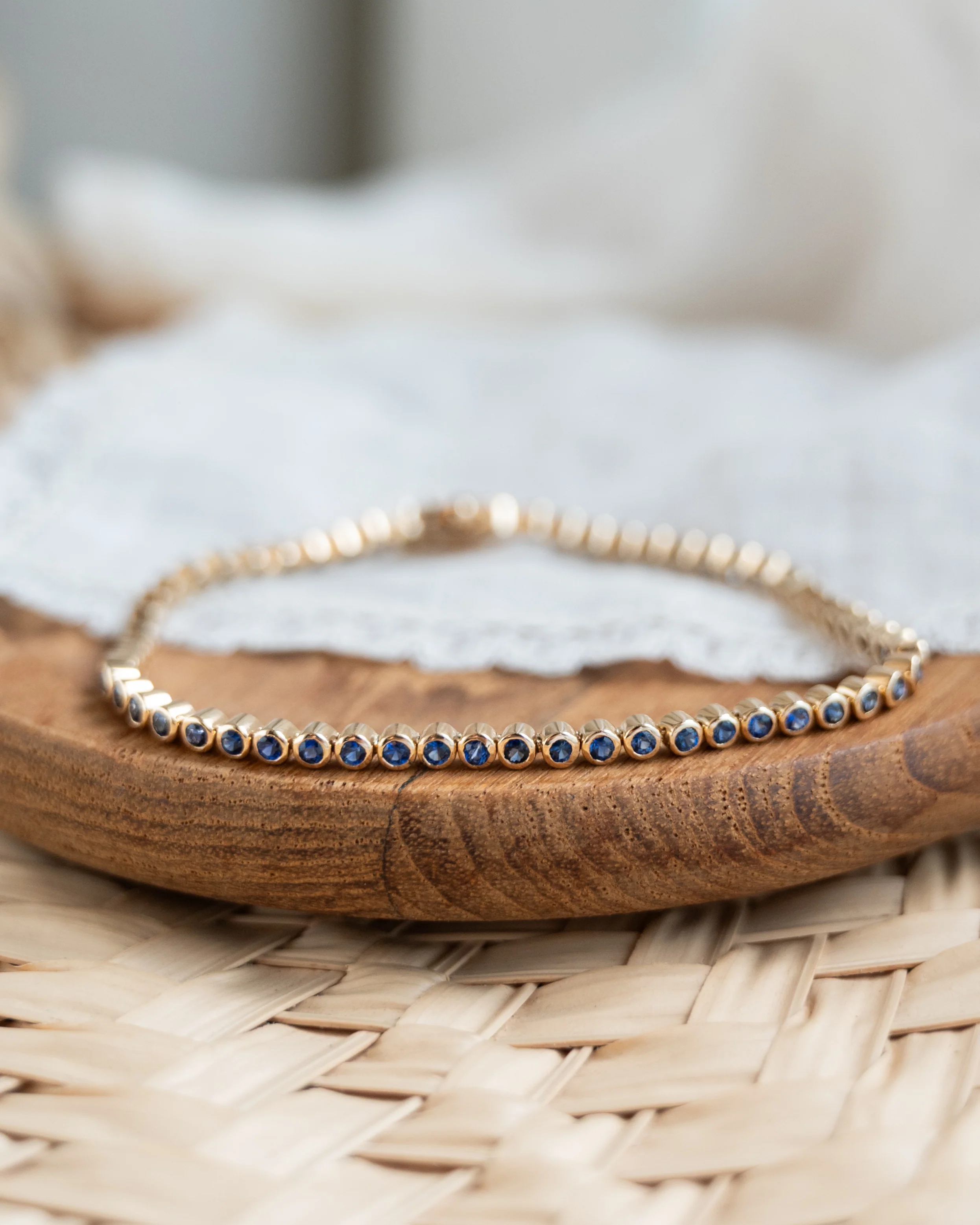 3 Carat Bezel Sapphire Tennis Bracelet in 14k Yellow Gold - Image 5