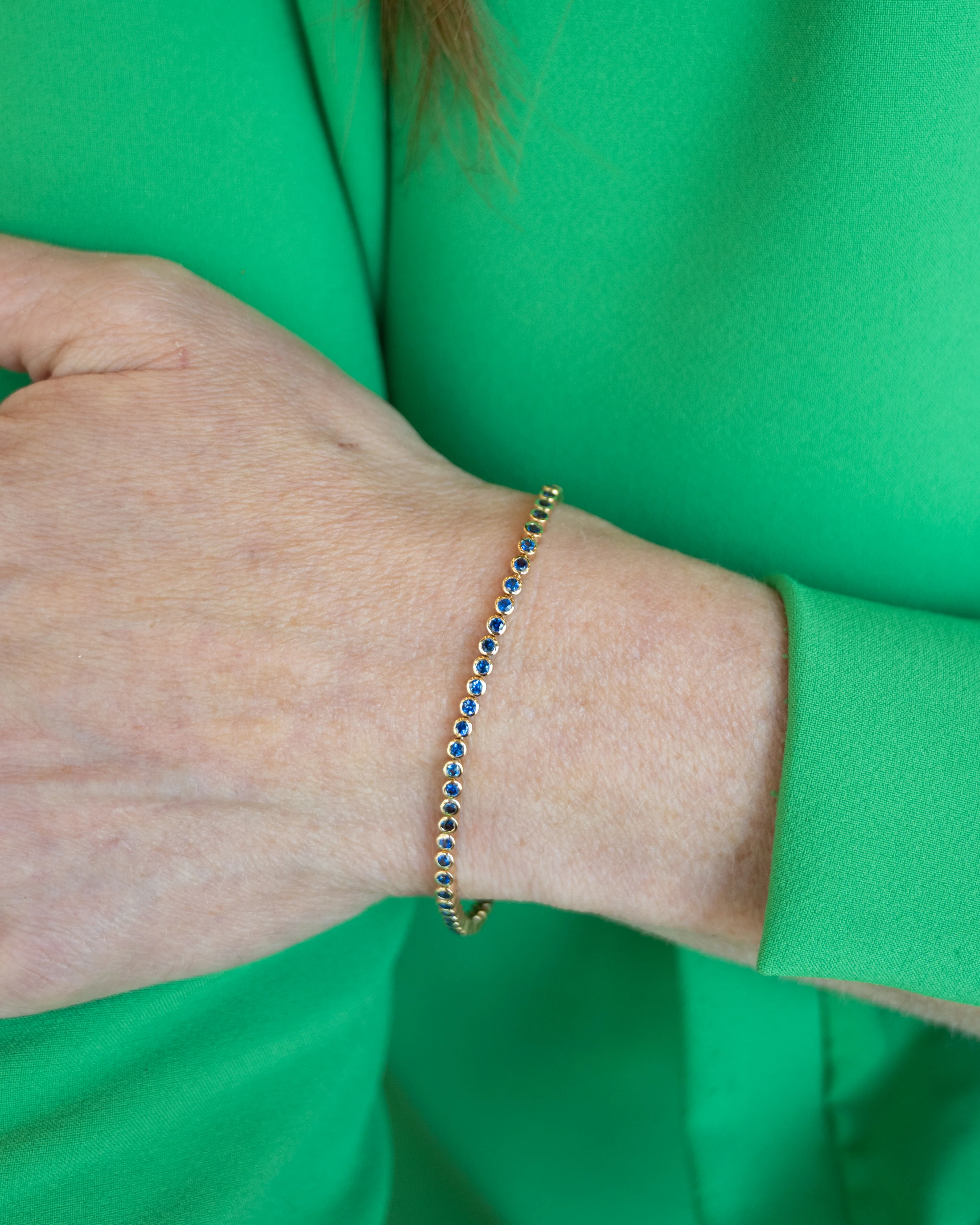 3 Carat Bezel Sapphire Tennis Bracelet in 14k Yellow Gold - Image 6