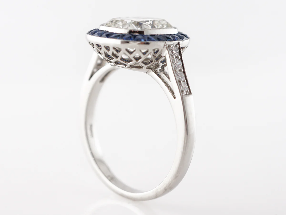3 Carat Cushion Diamond & Sapphire Halo Engagement Ring - Image 5