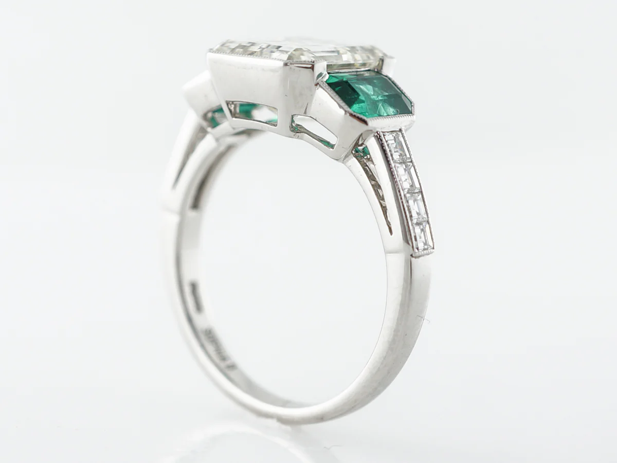 Three Stone Emerald Cut Diamond Engagement Ring in Platinum - Image 5