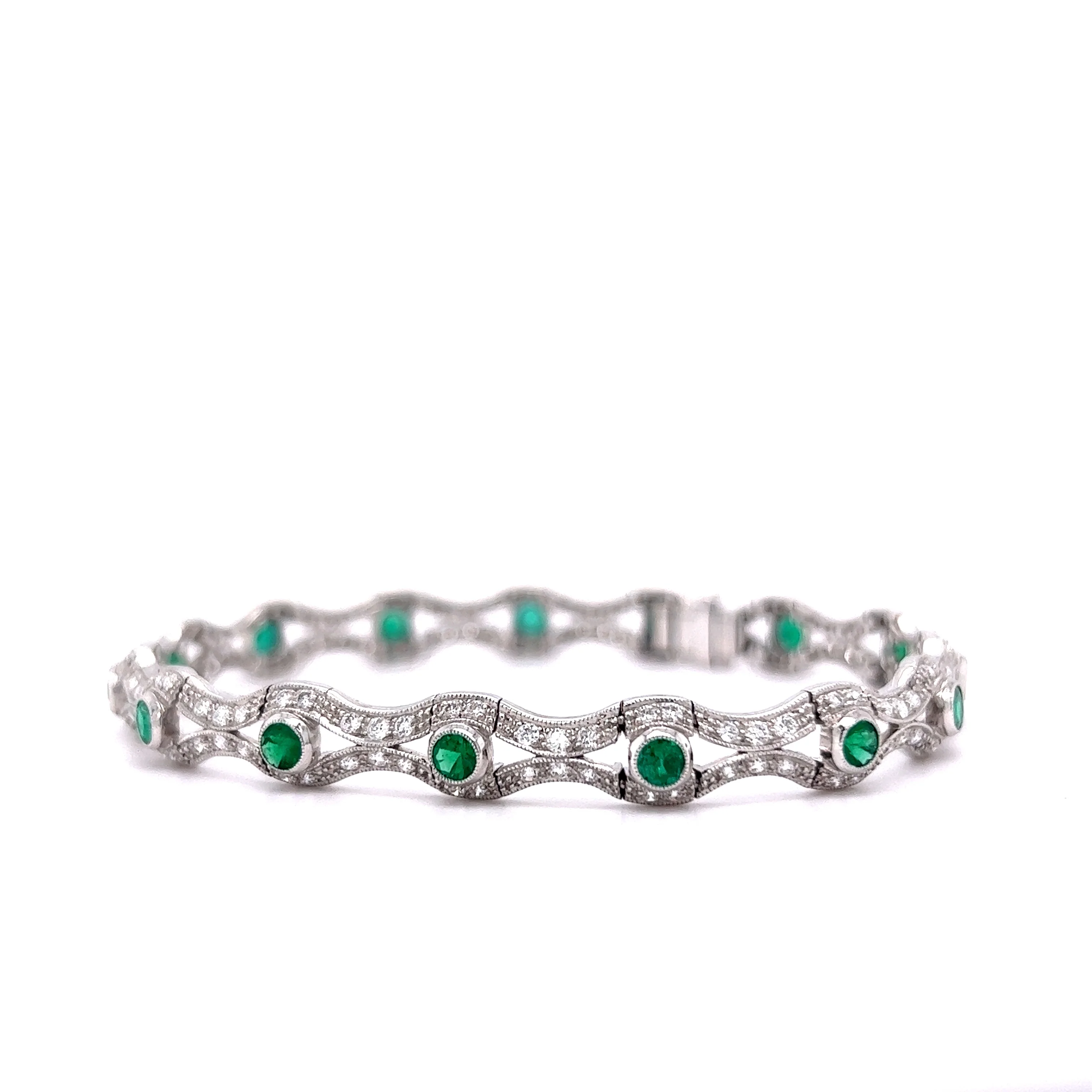 3 Carat Emerald & Diamond Bracelet in 18k White Gold - Image 2