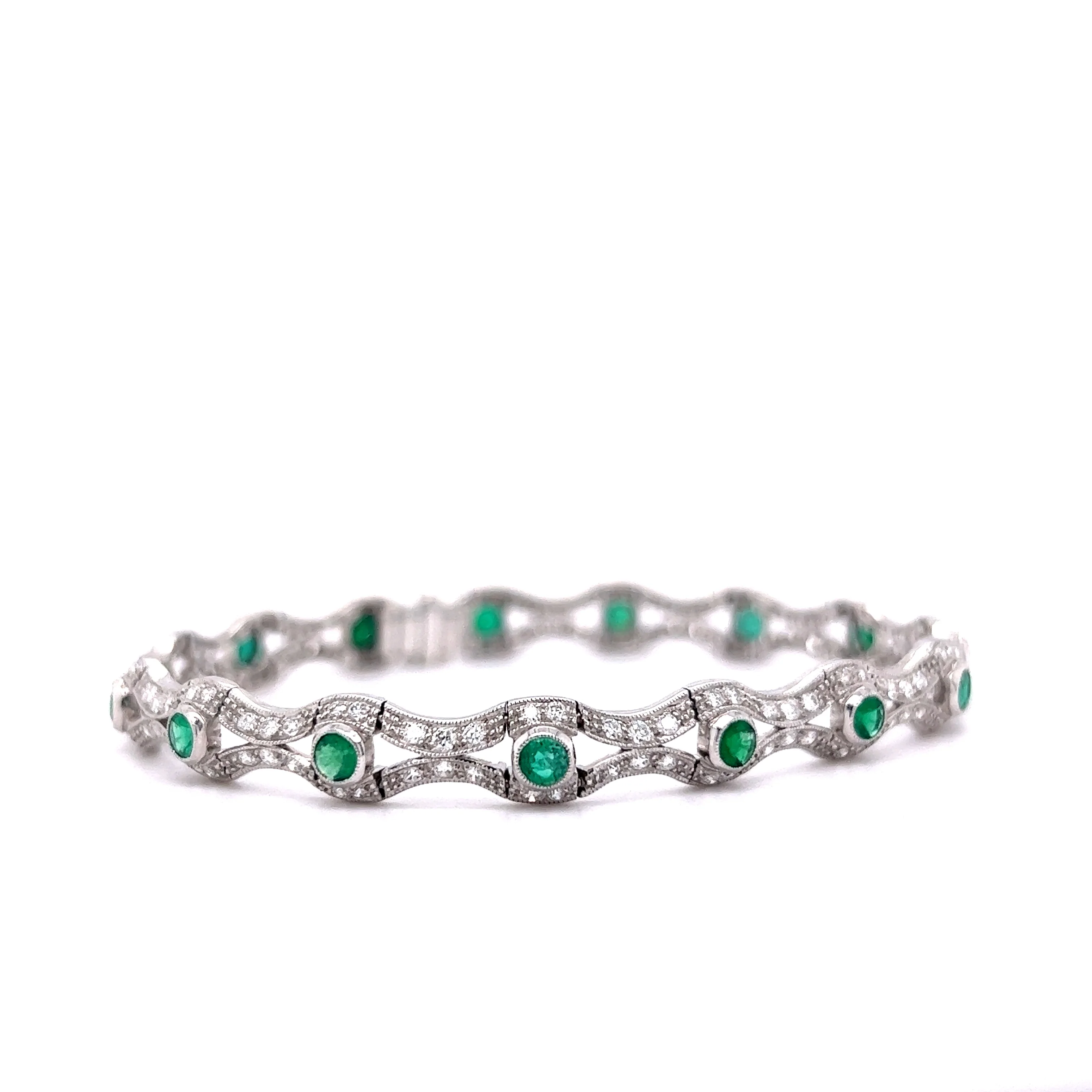 3 Carat Emerald & Diamond Bracelet in 18k White Gold - Image 3
