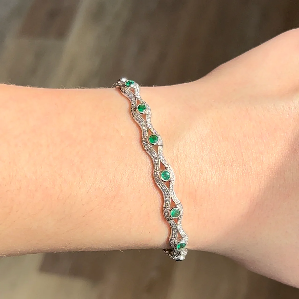3 Carat Emerald & Diamond Bracelet in 18k White Gold - Image 4