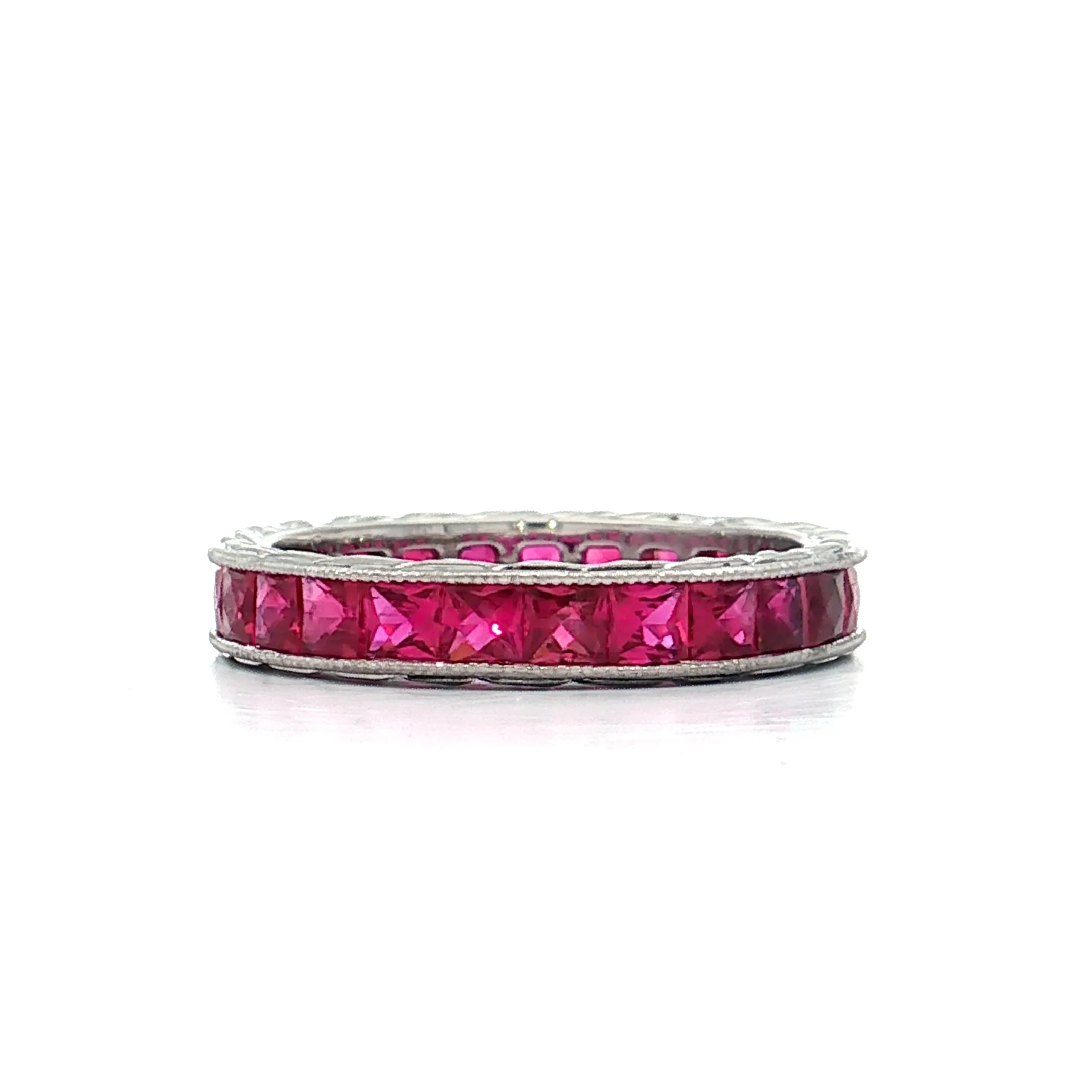 3 Carat French Cut Ruby Eternity Band Platinum - Image 2