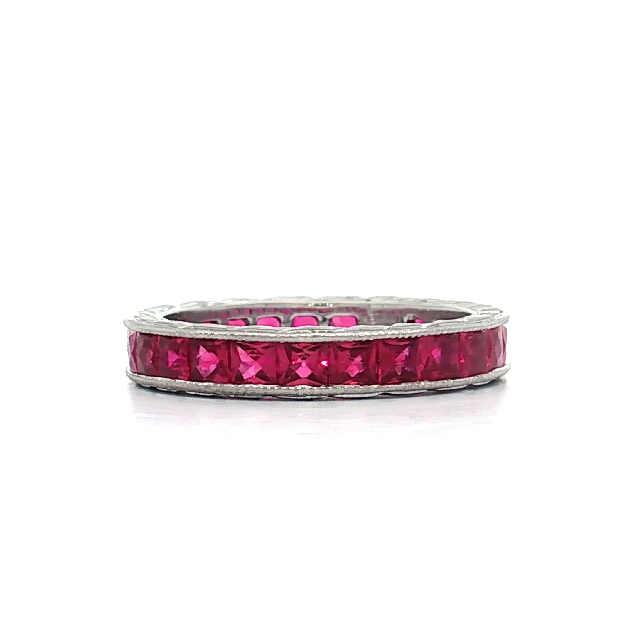 3 Carat French Cut Ruby Eternity Band Platinum - Image 3