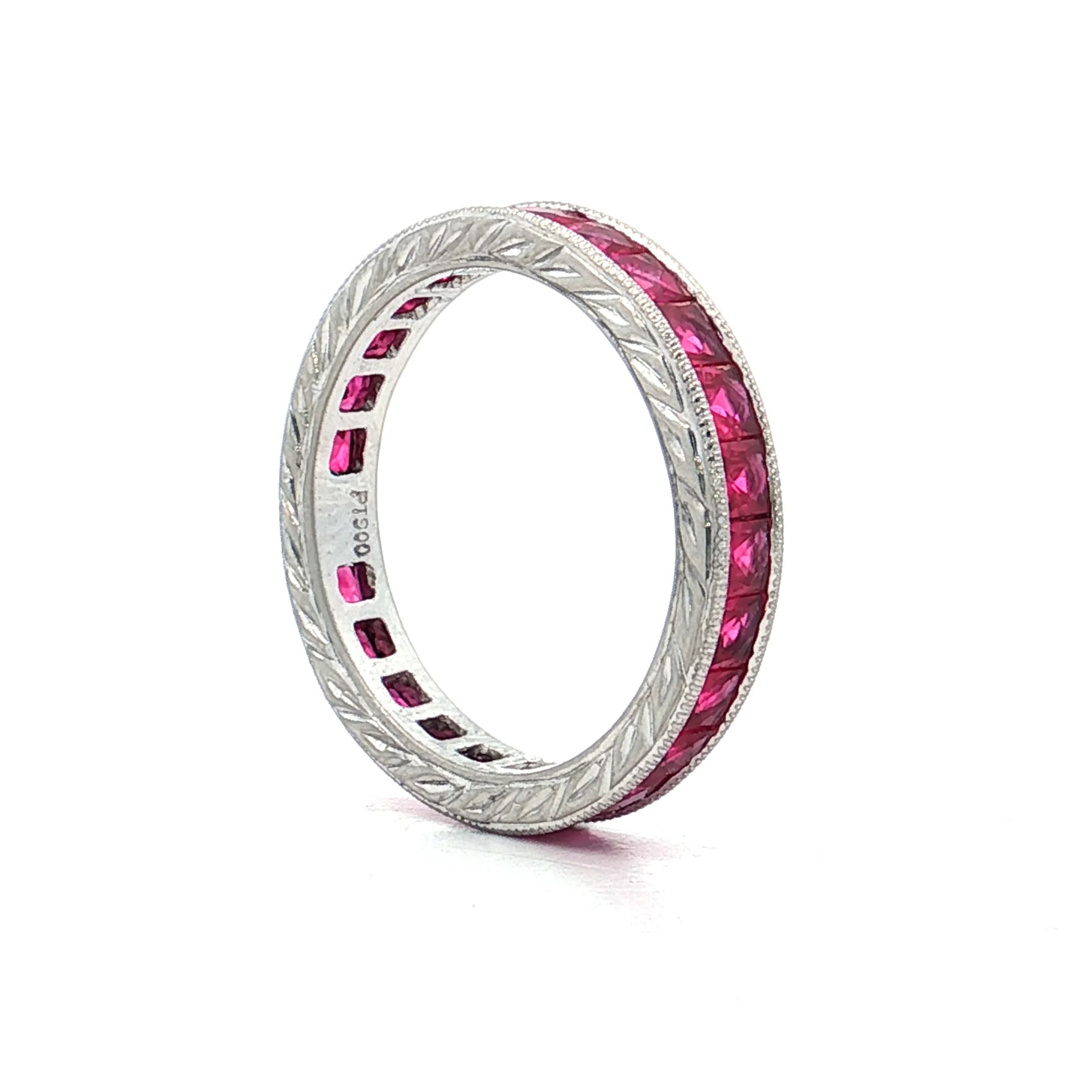 3 Carat French Cut Ruby Eternity Band Platinum - Image 6