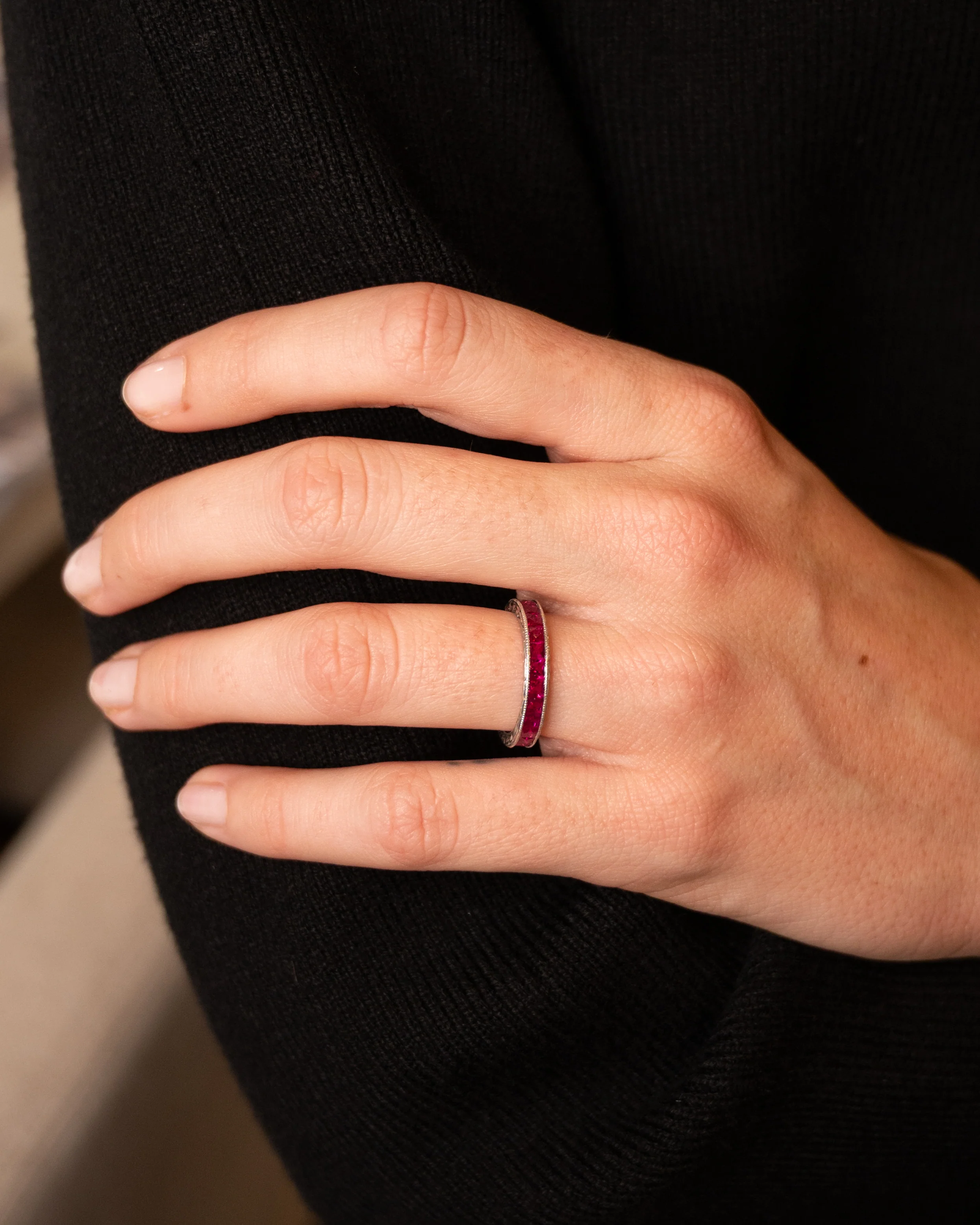 3 Carat French Cut Ruby Eternity Band Platinum - Image 8