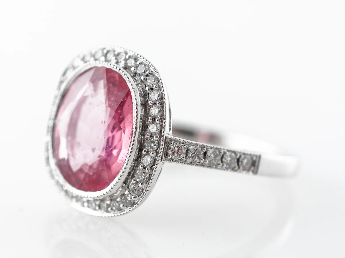 3 Carat Oval Pink Sapphire & Diamond Ring in Platinum - Image 2