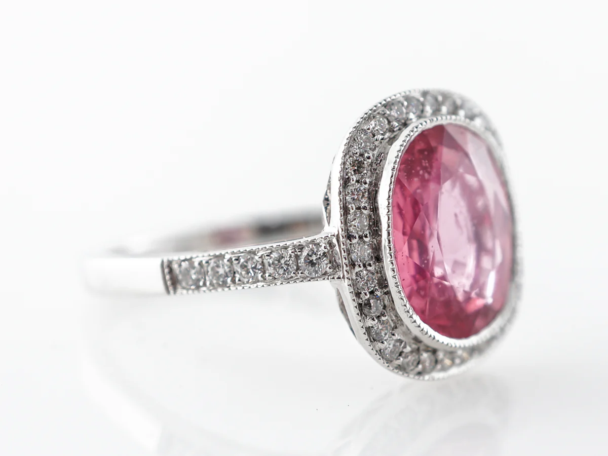 3 Carat Oval Pink Sapphire & Diamond Ring in Platinum - Image 3