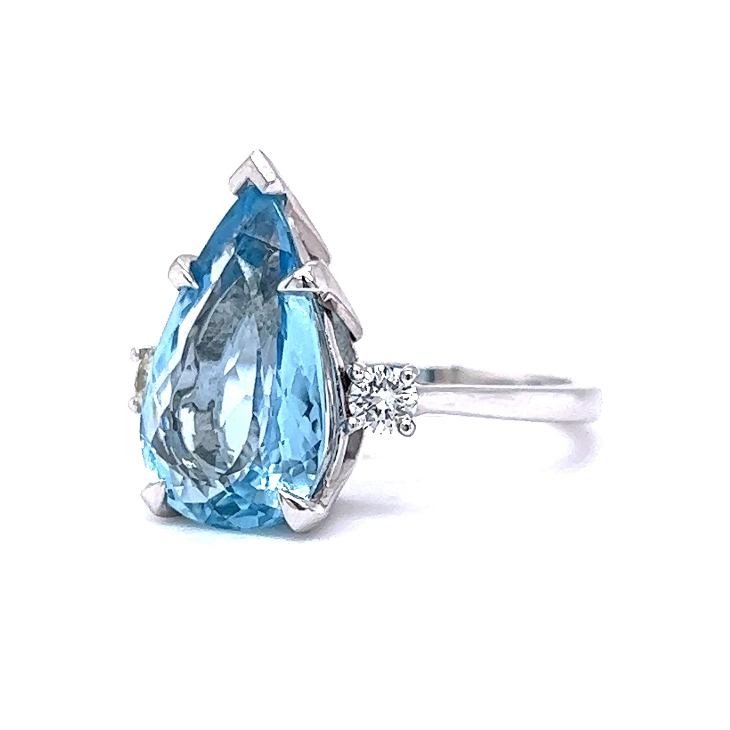 3 Carat Pear Cut Aquamarine Ring w/ Diamond Accents in 14k - Image 2