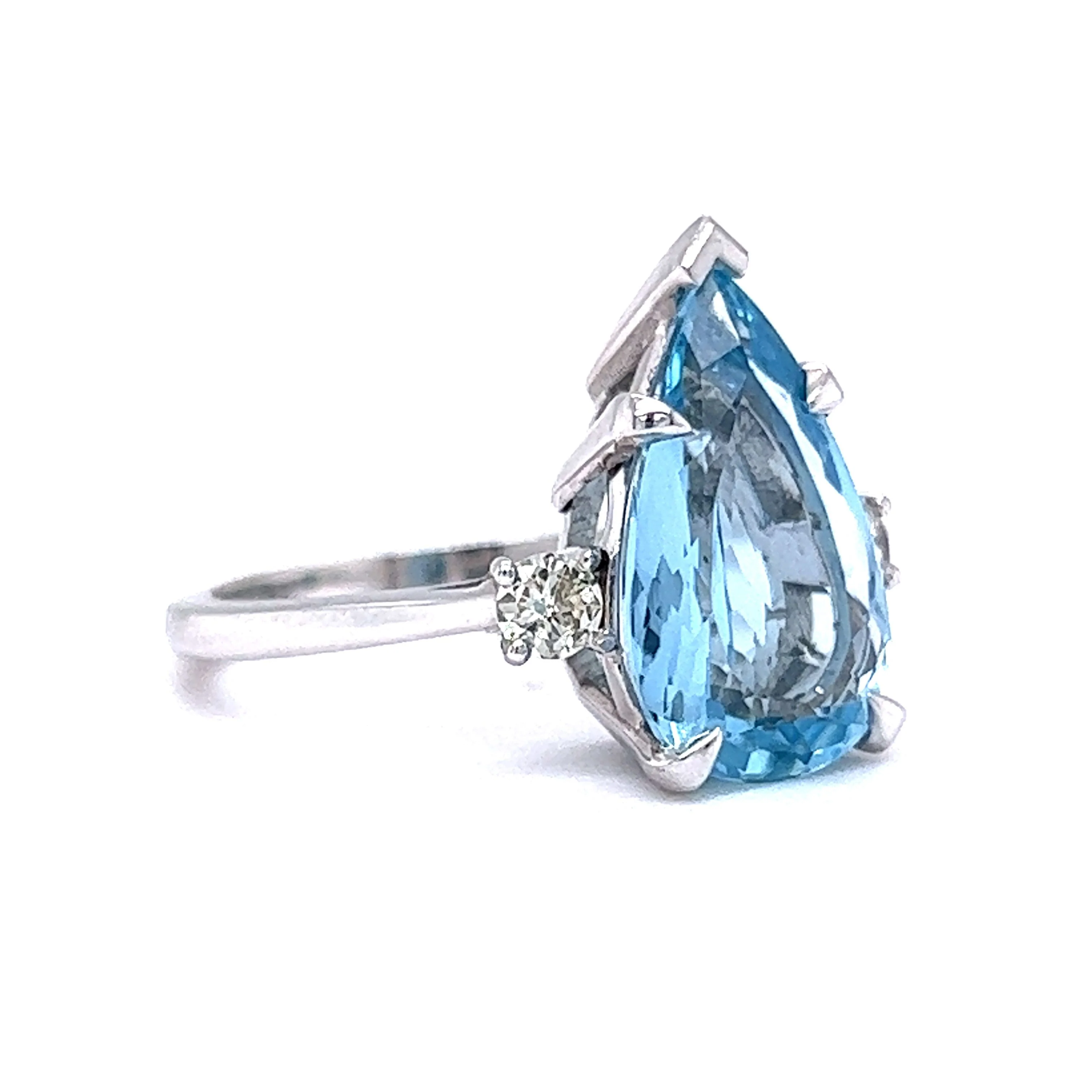3 Carat Pear Cut Aquamarine Ring w/ Diamond Accents in 14k - Image 3