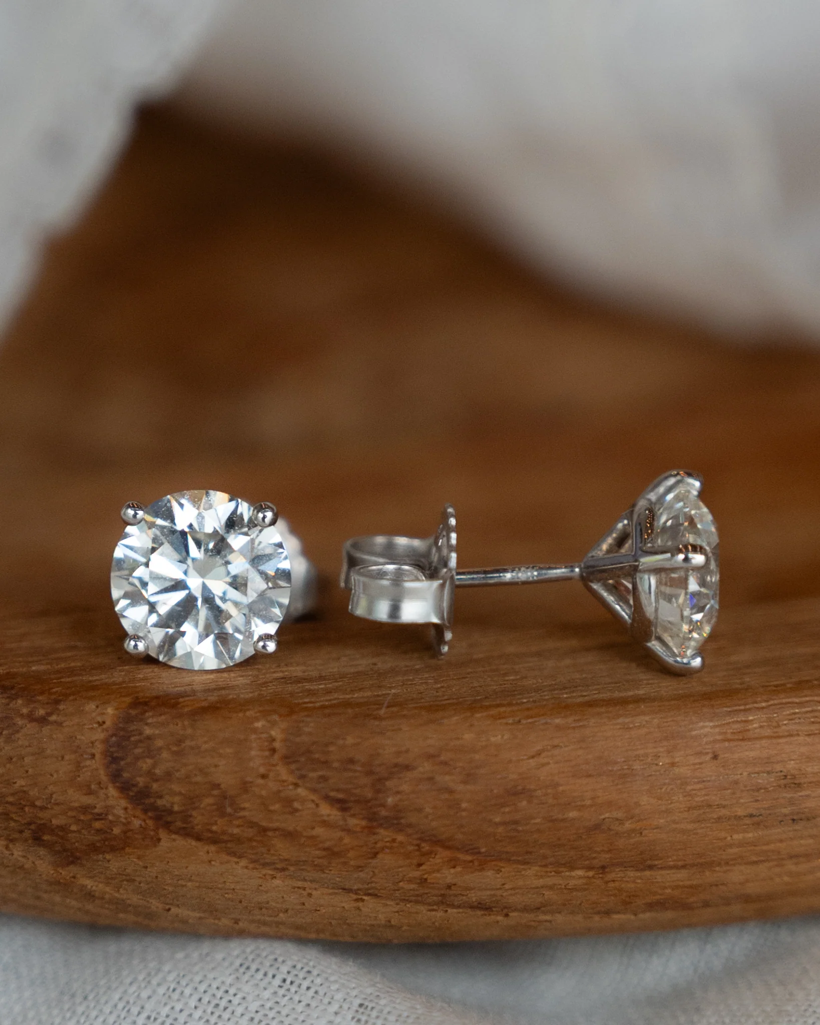 3 Carat Round Diamond Stud Earrings in 18k White Gold - Image 5