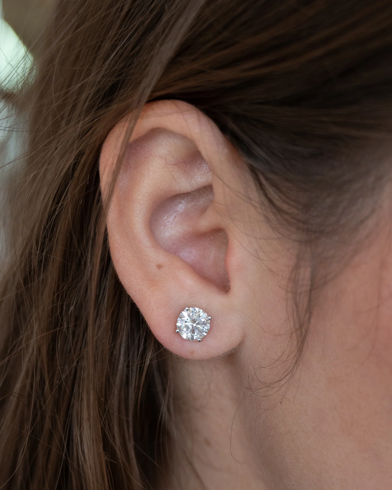 3 Carat Round Diamond Stud Earrings in 18k White Gold - Image 6