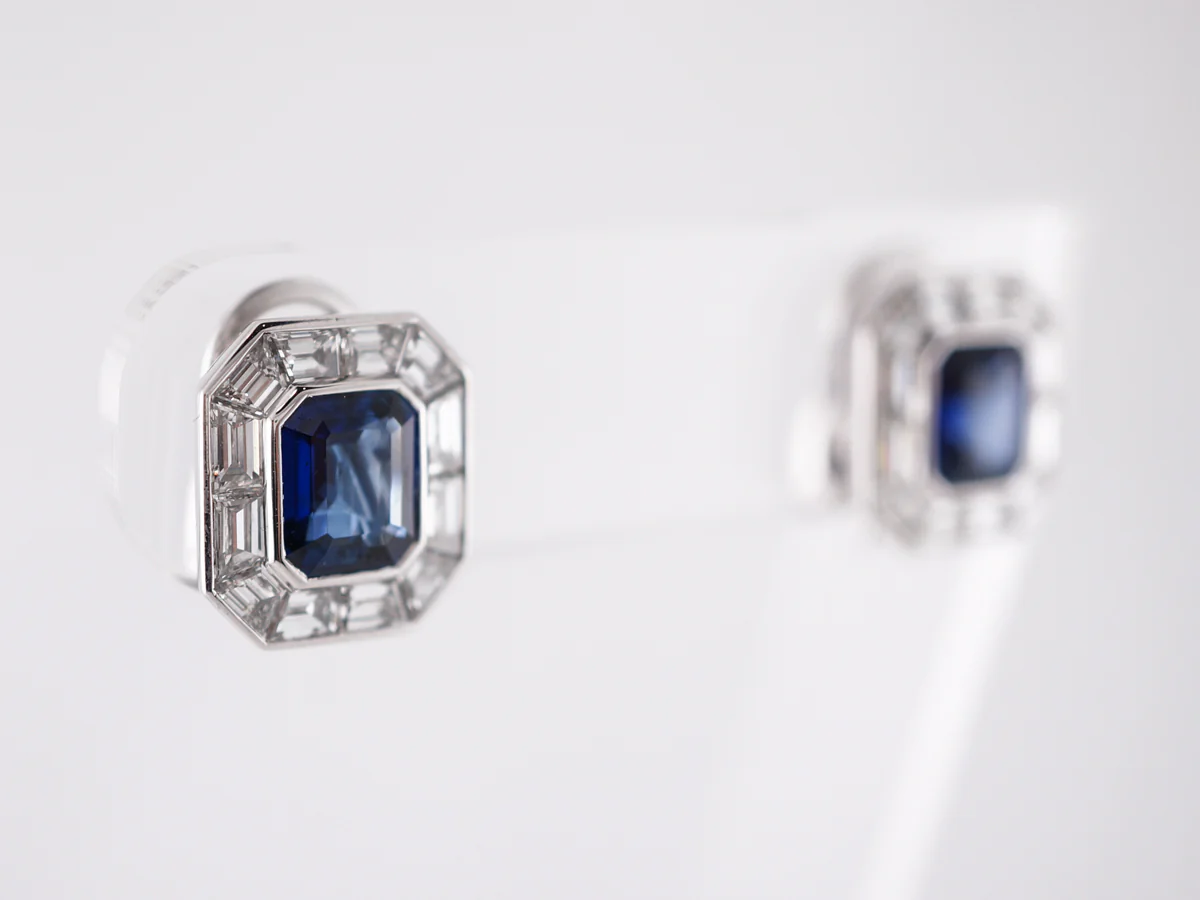3 Carat Sapphire Earrings w/ Diamonds in Platinum - Image 2