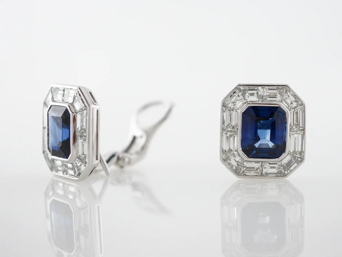 3 Carat Sapphire Earrings w/ Diamonds in Platinum - Image 3