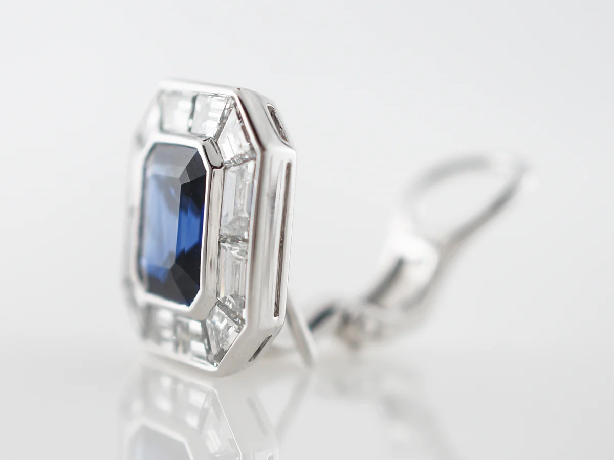 3 Carat Sapphire Earrings w/ Diamonds in Platinum - Image 5