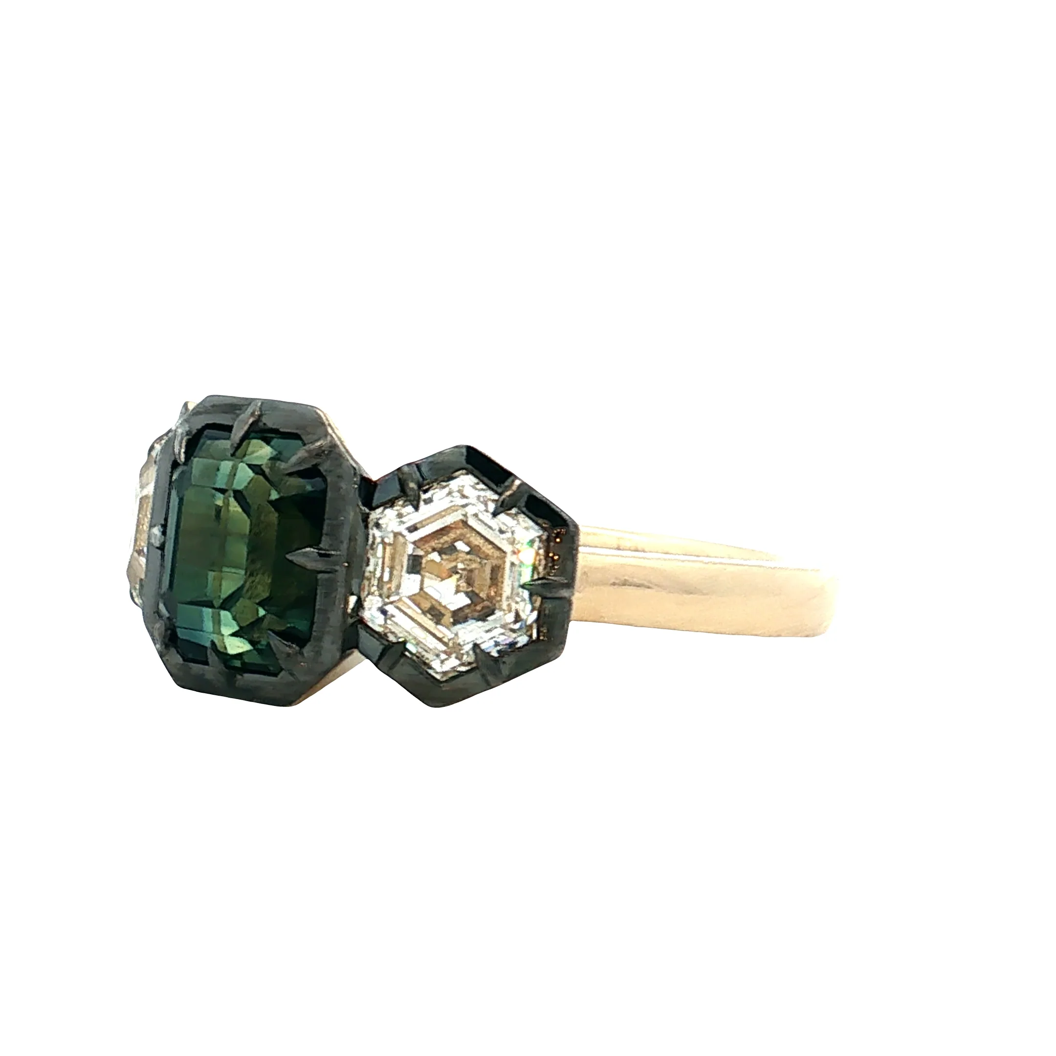3 Carat Teal Sapphire Engagement Ring 14k Yellow Gold - Image 2