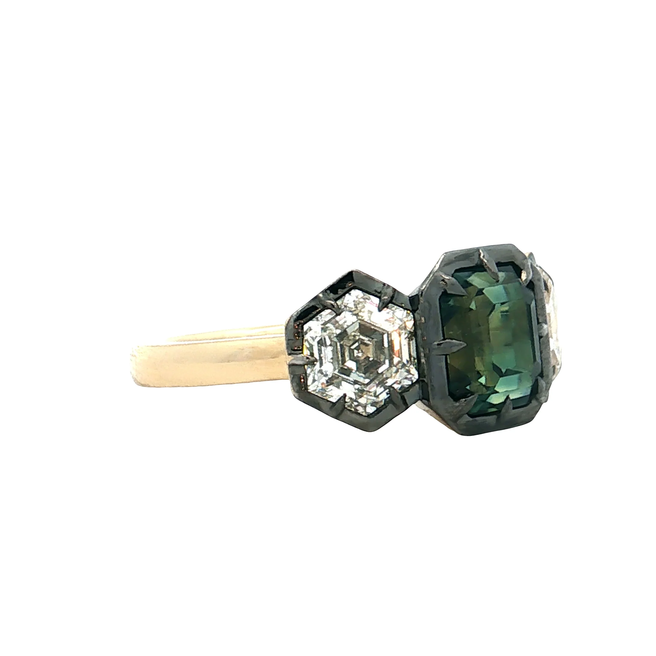 3 Carat Teal Sapphire Engagement Ring 14k Yellow Gold - Image 3
