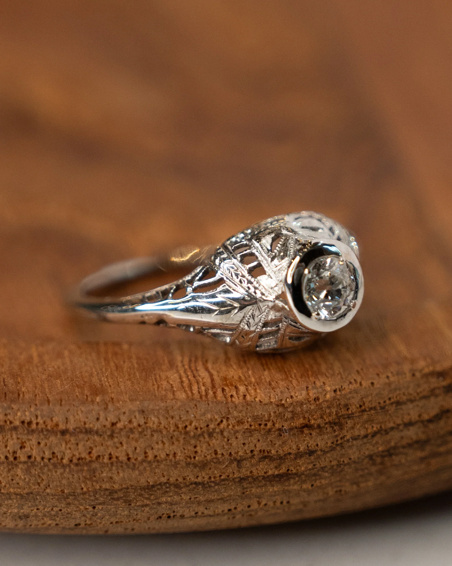 .30 Antique Art Deco Euro Diamond Engagement Ring 18k - Image 6