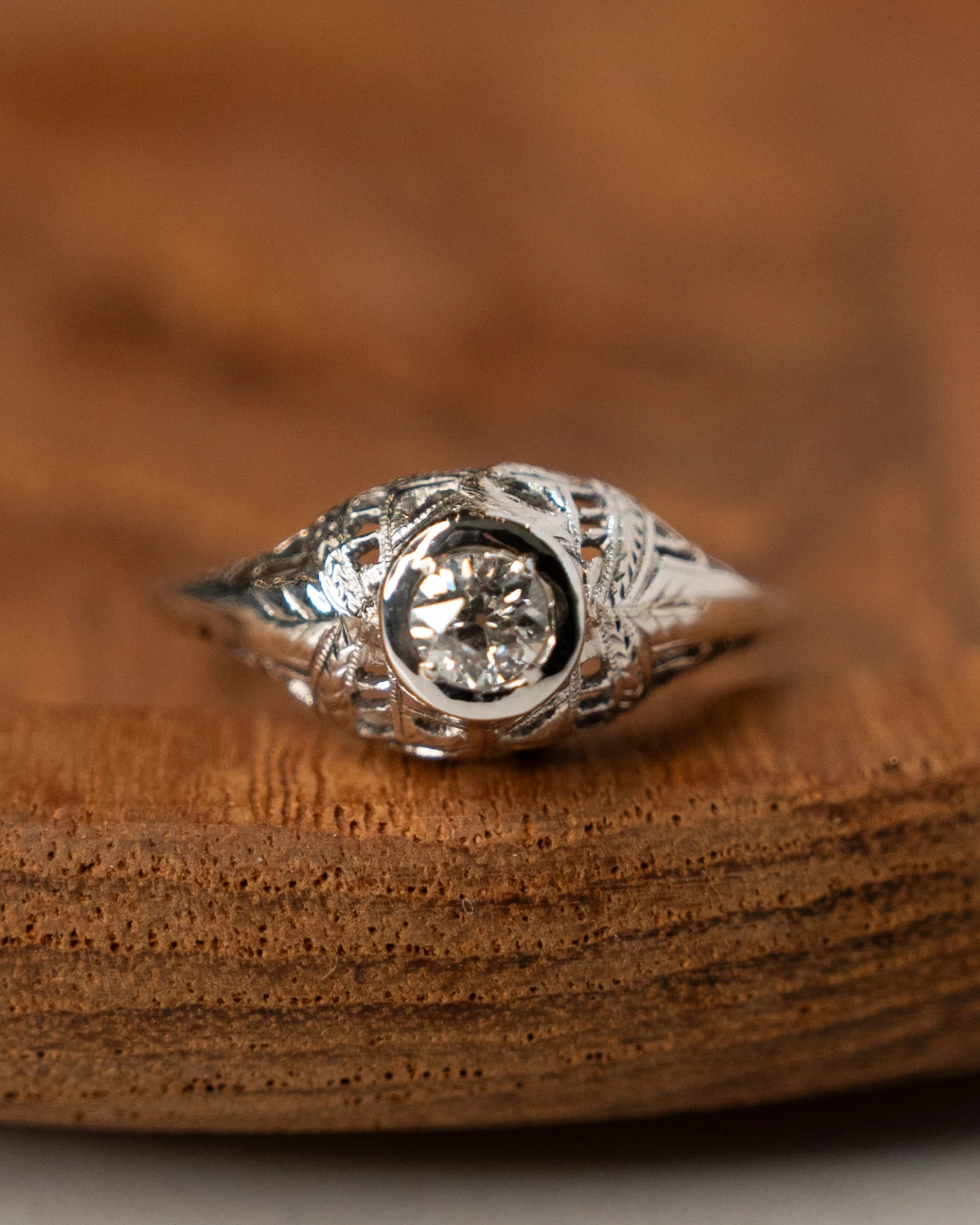 .30 Antique Art Deco Euro Diamond Engagement Ring 18k - Image 7