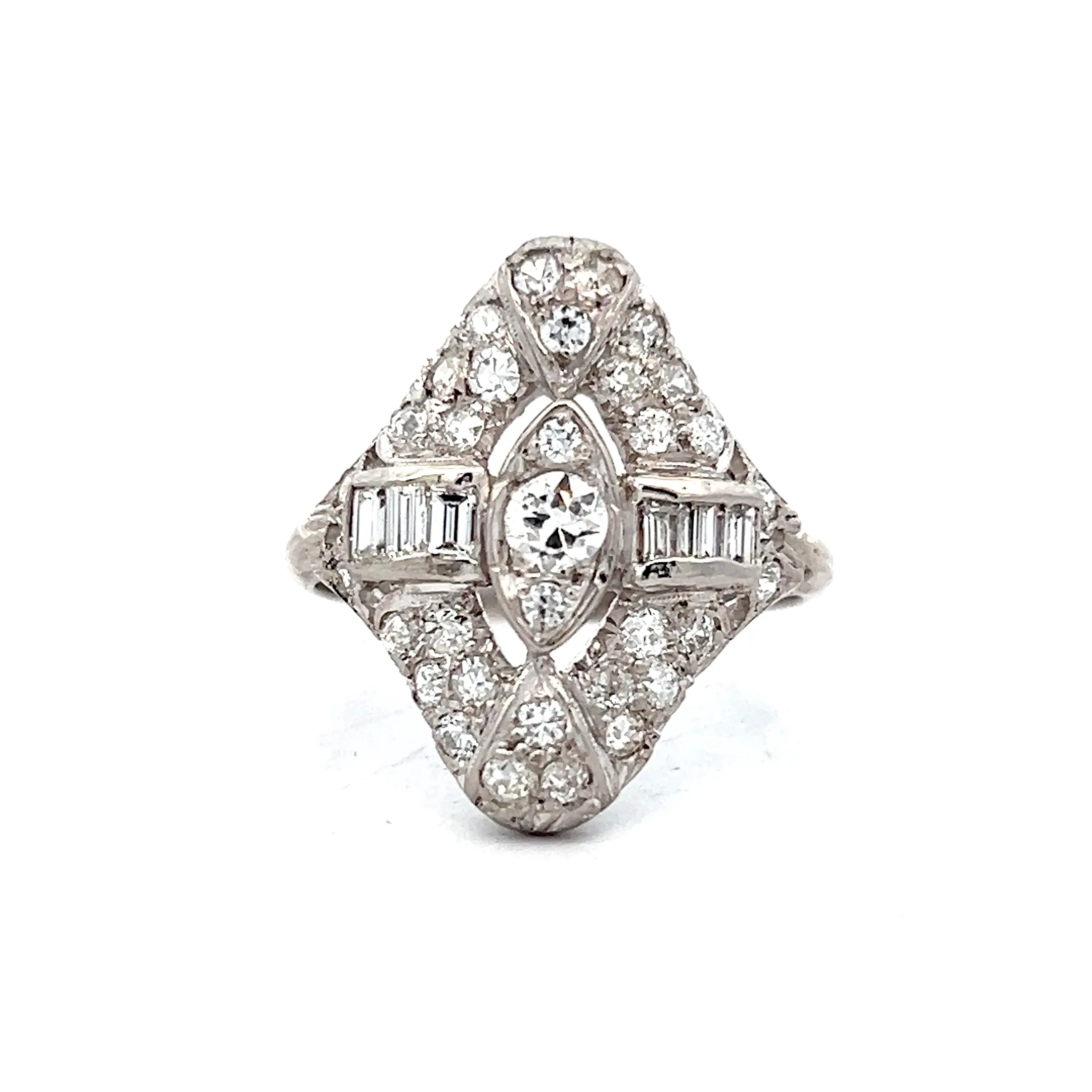.30 Antique Diamond Deco Dinner Ring in 14k White Gold