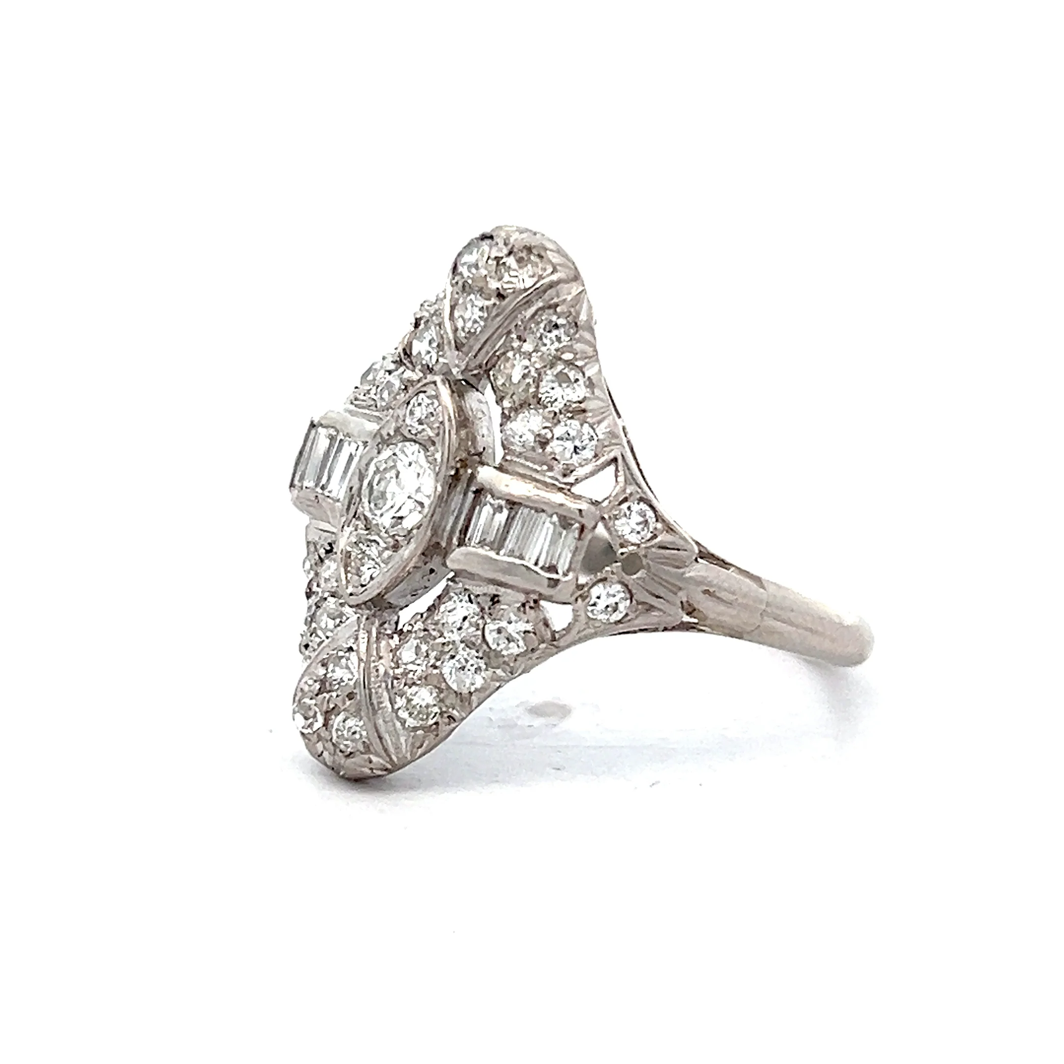 .30 Antique Diamond Deco Dinner Ring in 14k White Gold - Image 2