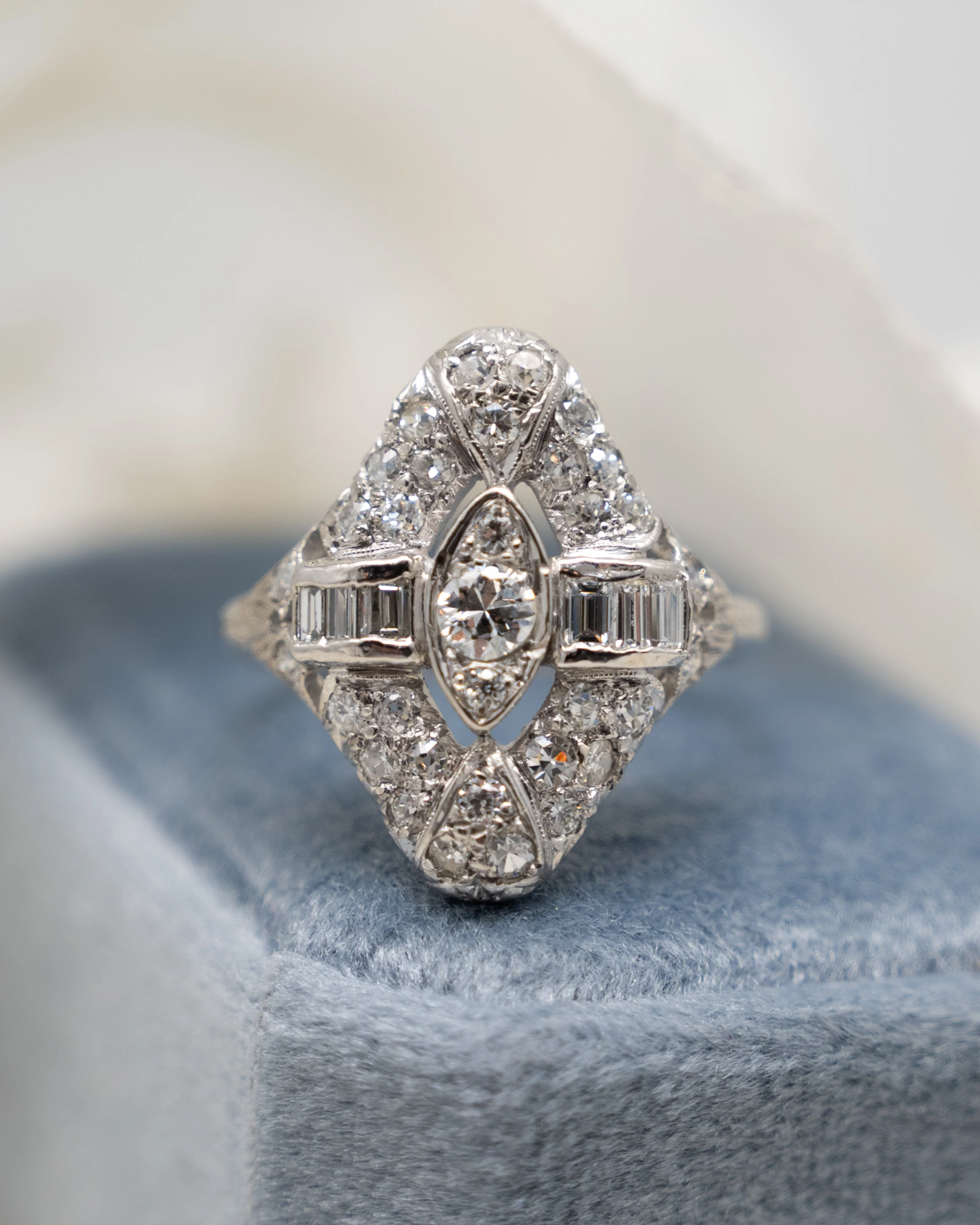 .30 Antique Diamond Deco Dinner Ring in 14k White Gold - Image 5