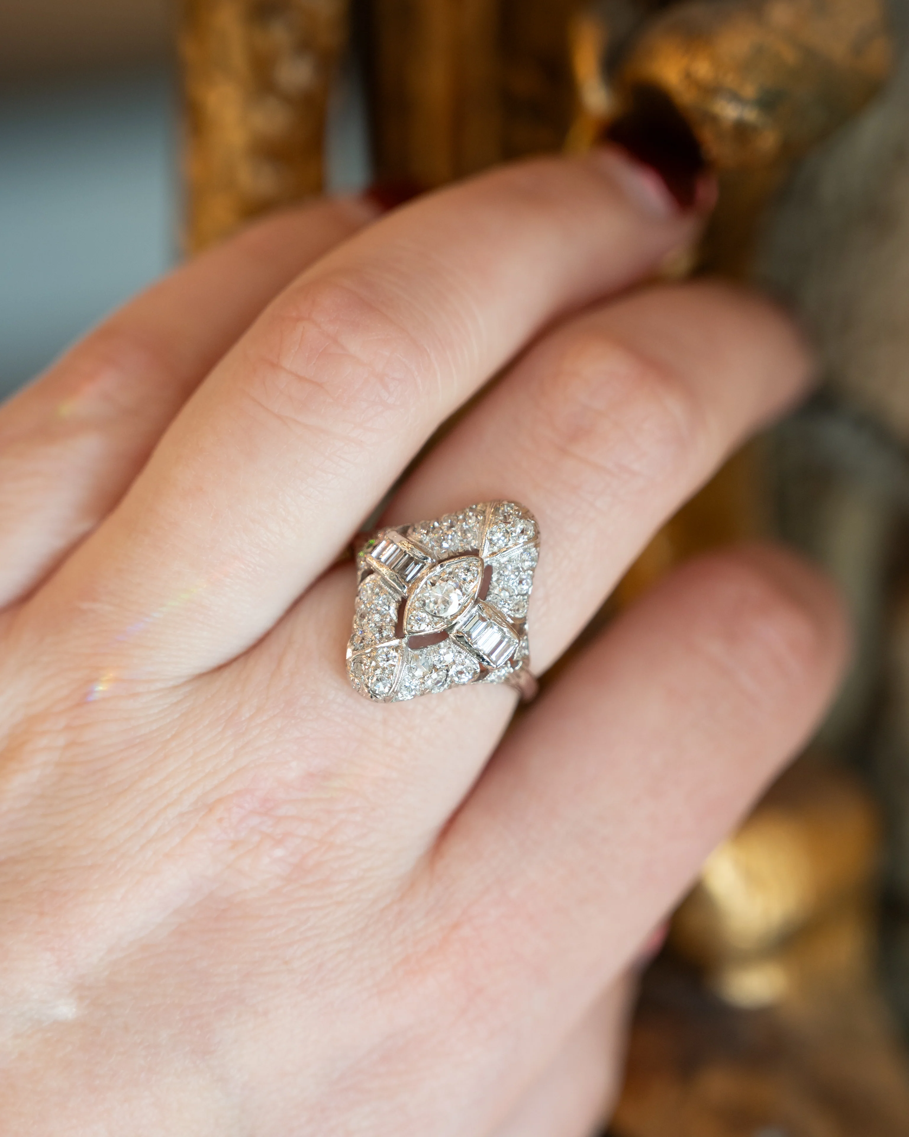.30 Antique Diamond Deco Dinner Ring in 14k White Gold - Image 6