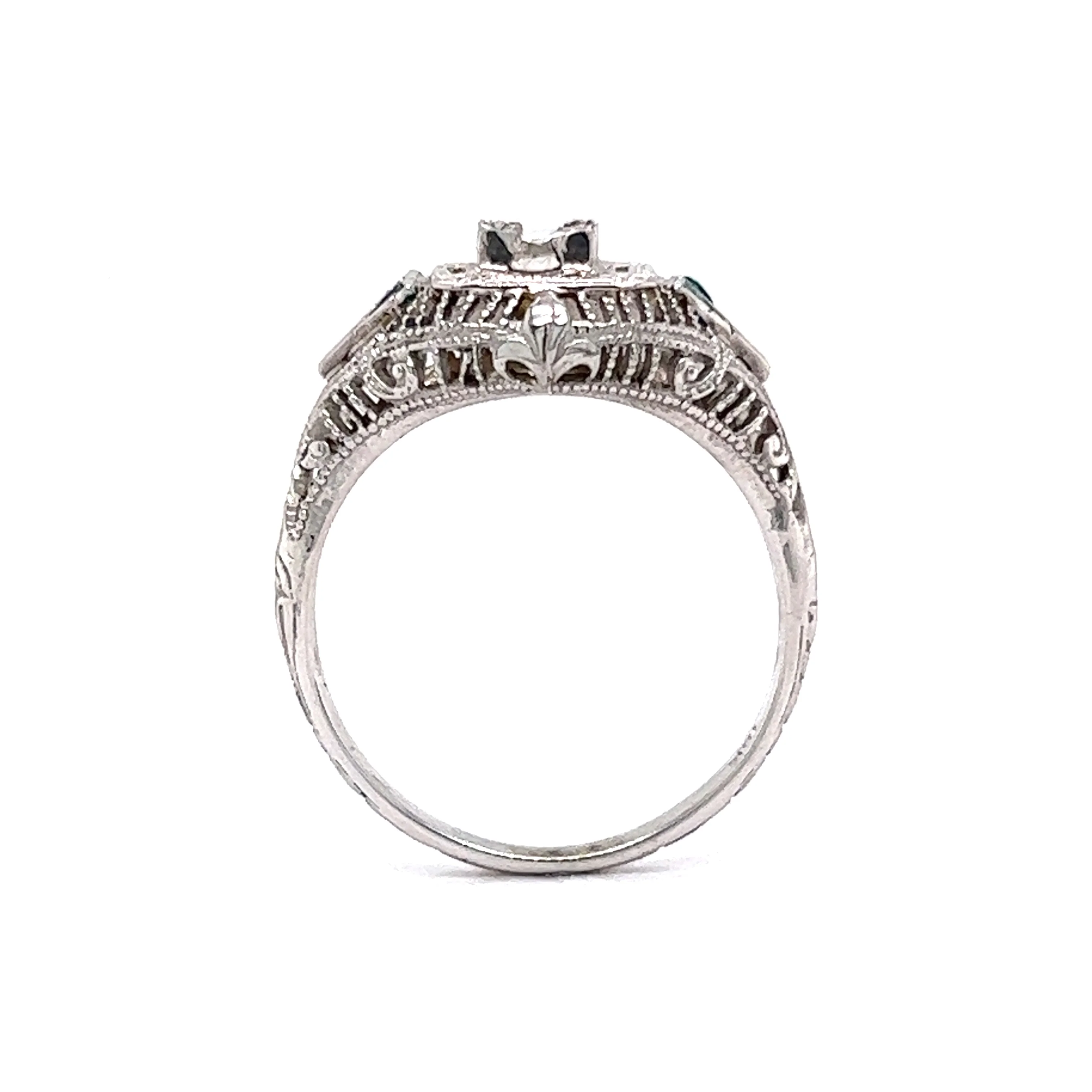 .30 Art Deco Diamond & Emerald Engagement Ring in 18k White Gold - Image 4