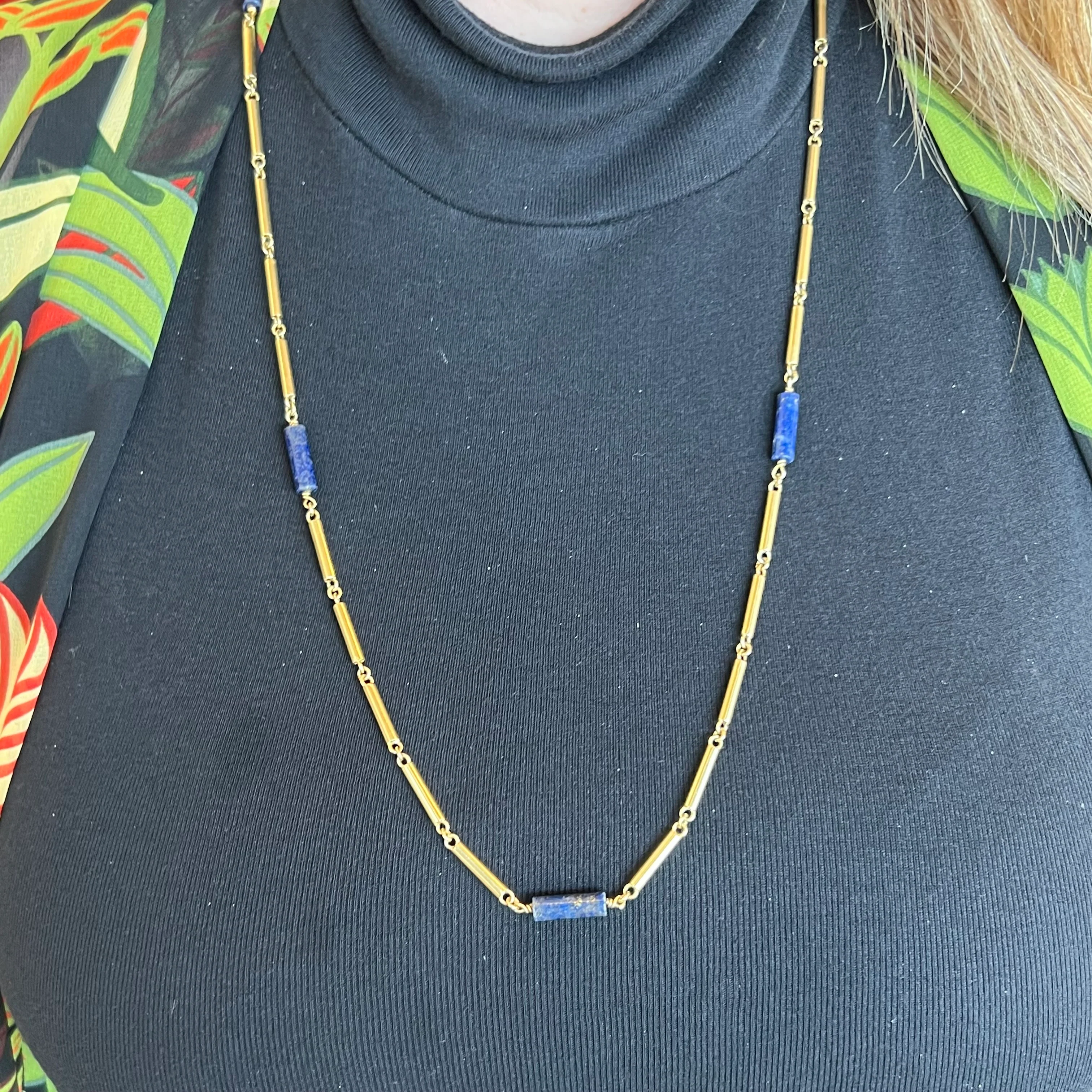 30 Inch Lapis Lazuli Chain Necklace in 18k Yellow Gold - Image 4