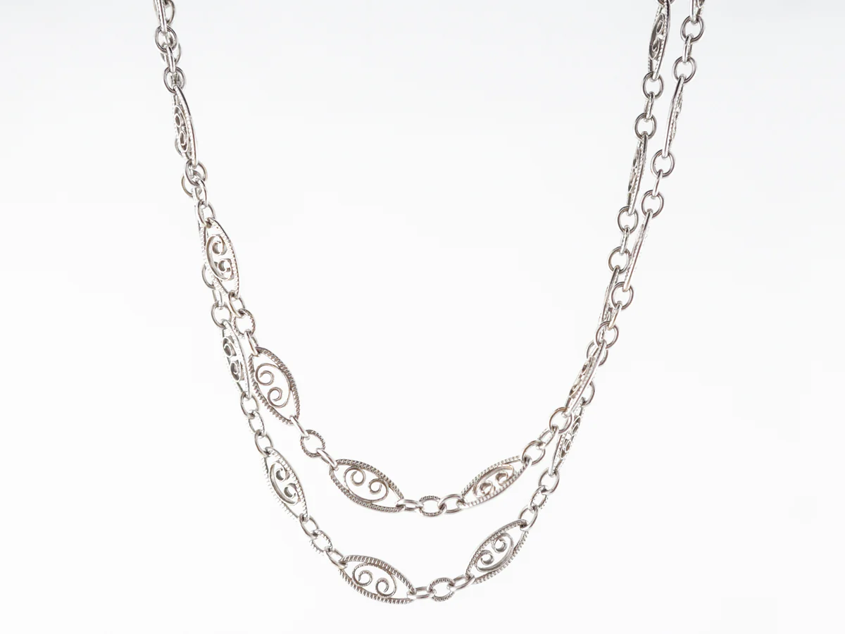 30 inch Mid-Century Chain w/ Filigree in White Gold - Image 3