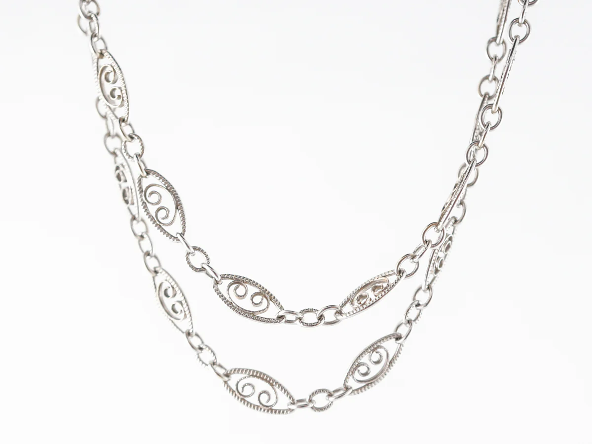 30 inch Mid-Century Chain w/ Filigree in White Gold - Image 4