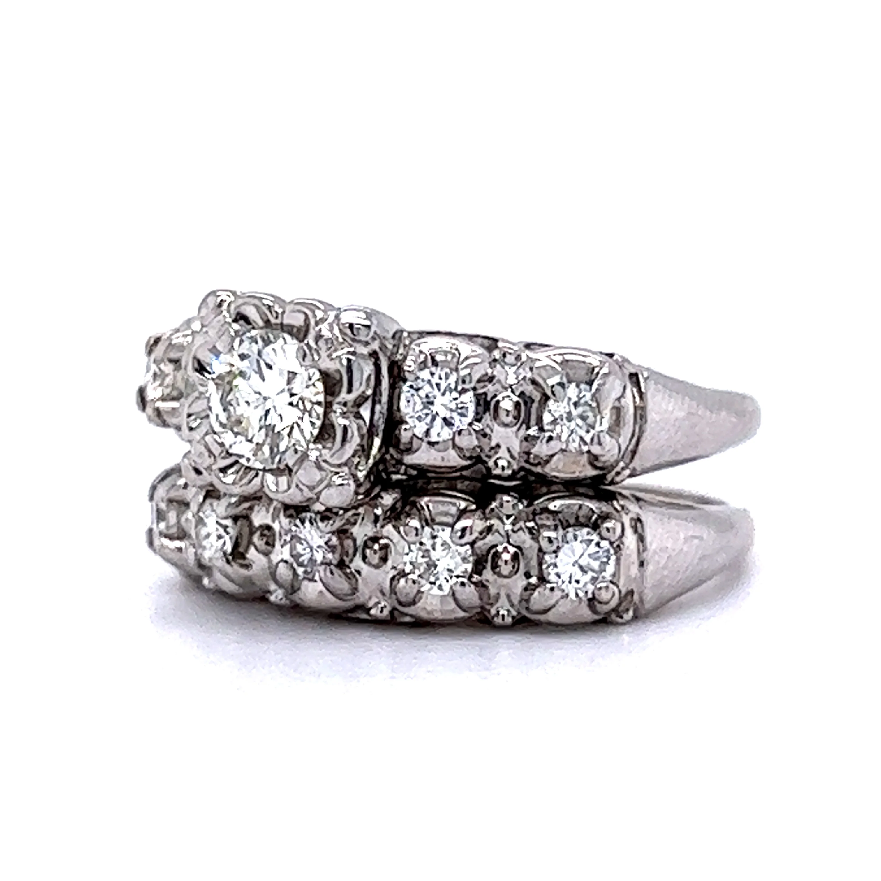 .30 Mid-Century Diamond Engagement & Wedding Ring Set in 14k - Image 2